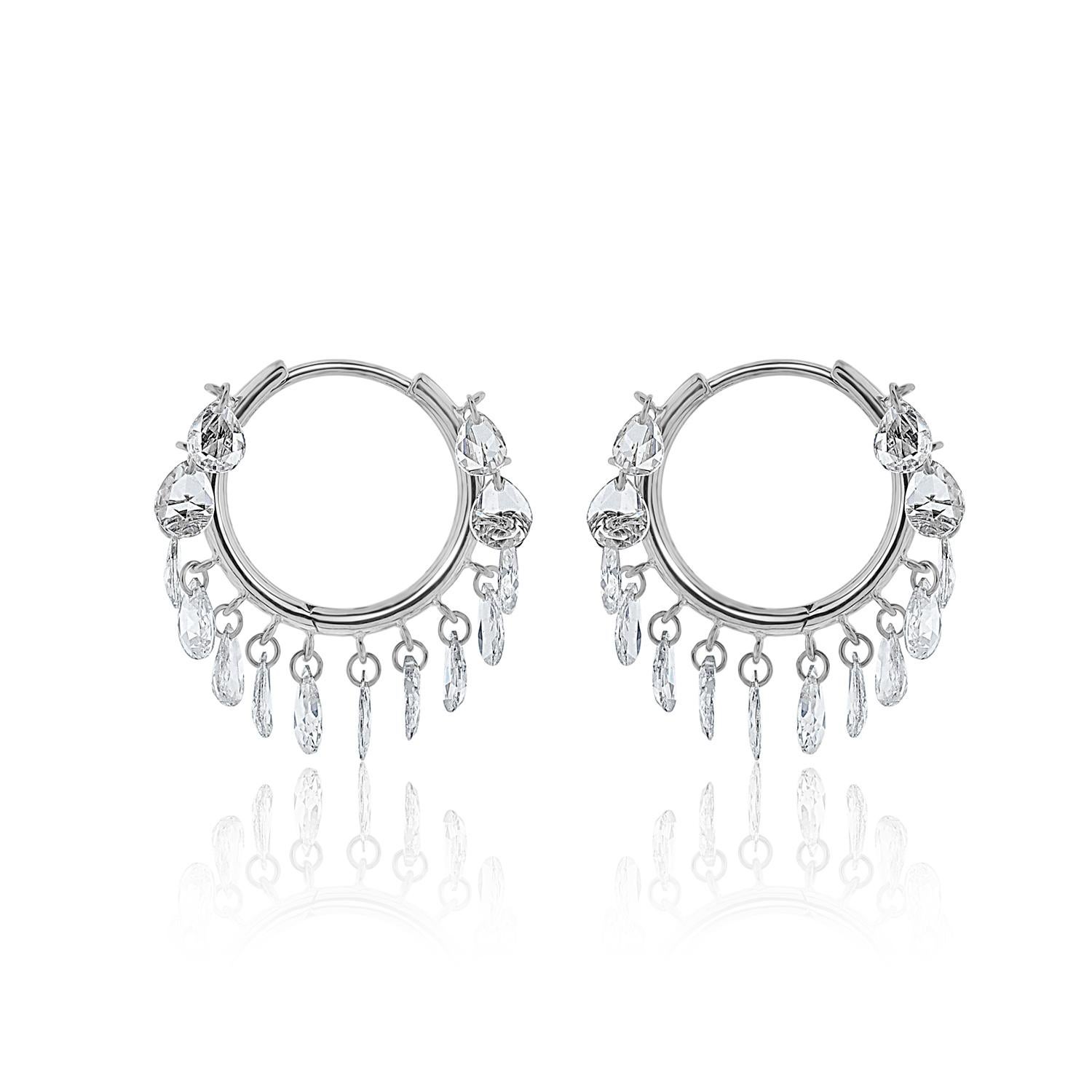 Rose Cut Vera Belleza's  Pear shaped Rose cut diamond hoops 18k gold For Sale