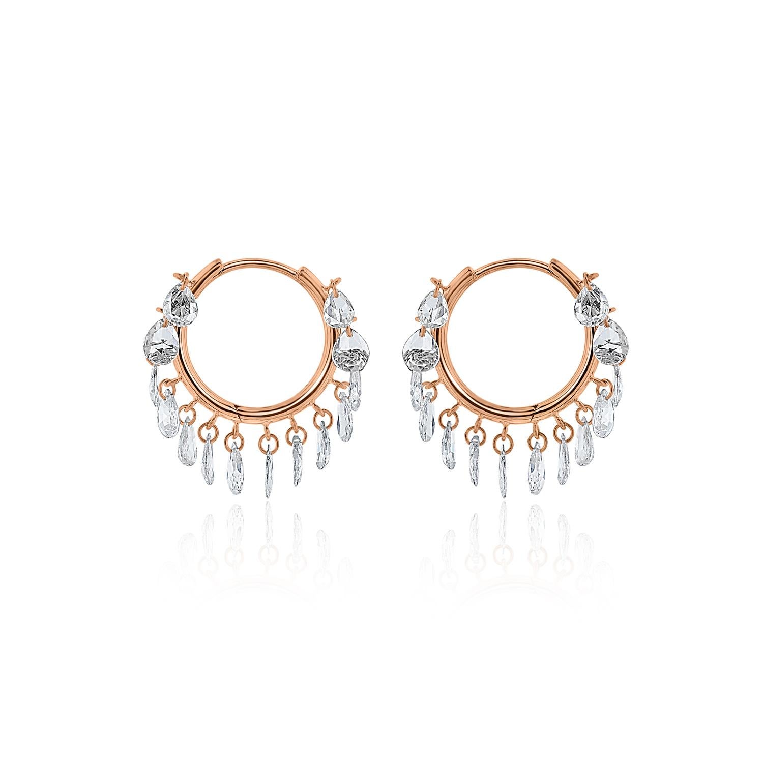 Vera Belleza's  Pear shaped Rose cut diamond hoops 18k gold In New Condition For Sale In Los Angeles, CA
