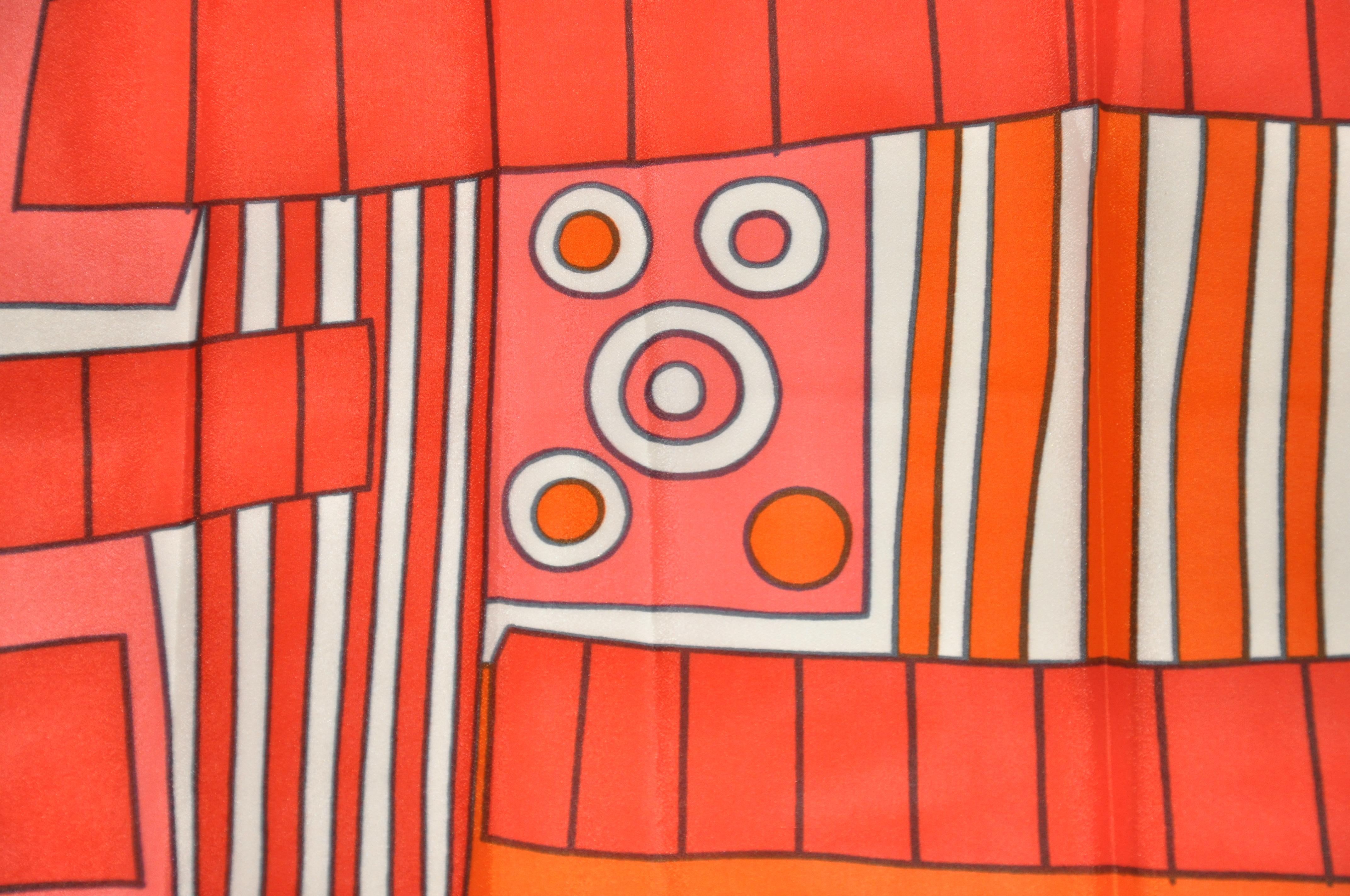 Bufanda Vera Bold Neon Tangerine & Red Mod Abstract Print Rojo en venta