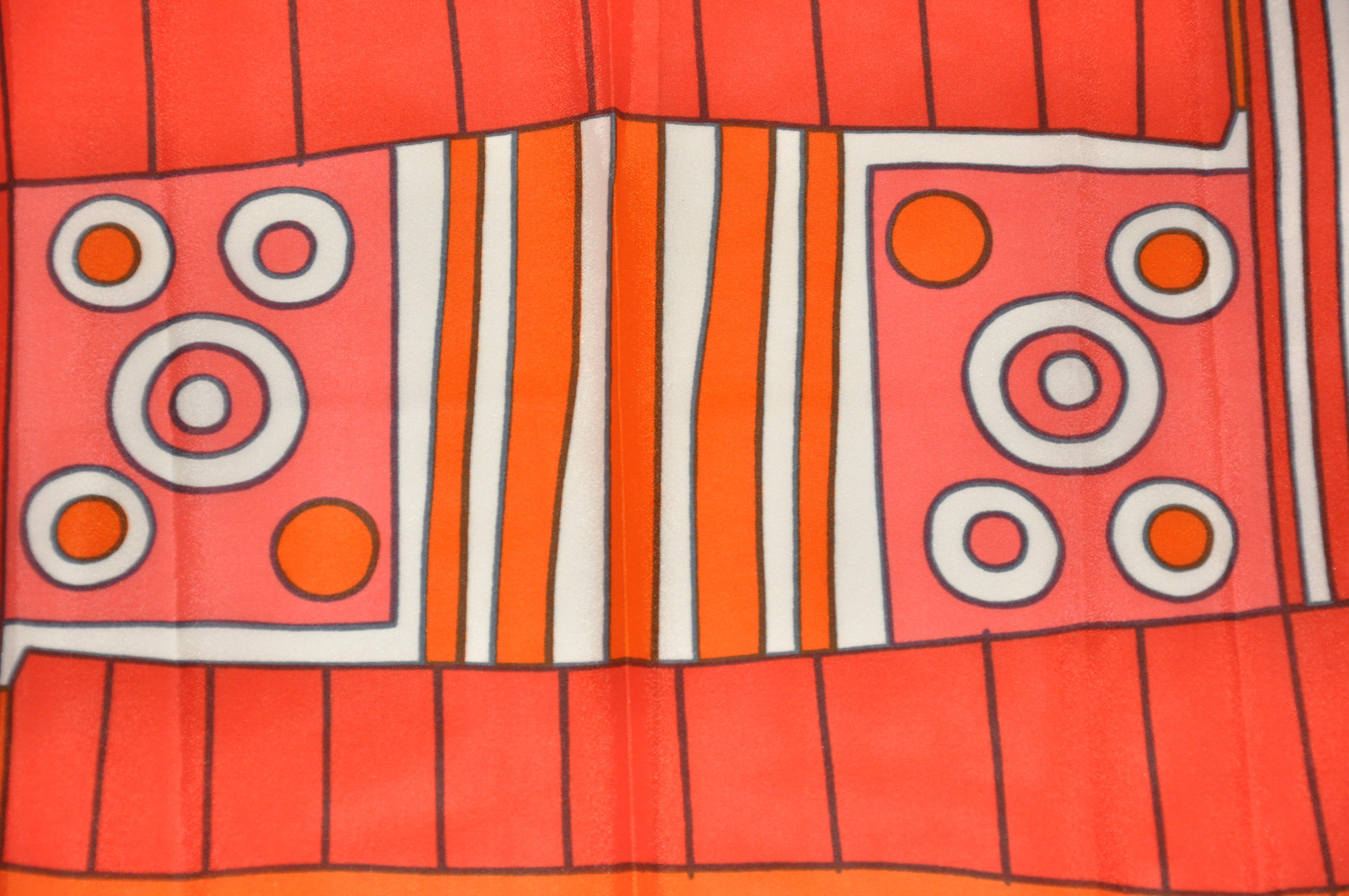 Bufanda Vera Bold Neon Tangerine & Red Mod Abstract Print en Bueno estado para la venta en New York, NY