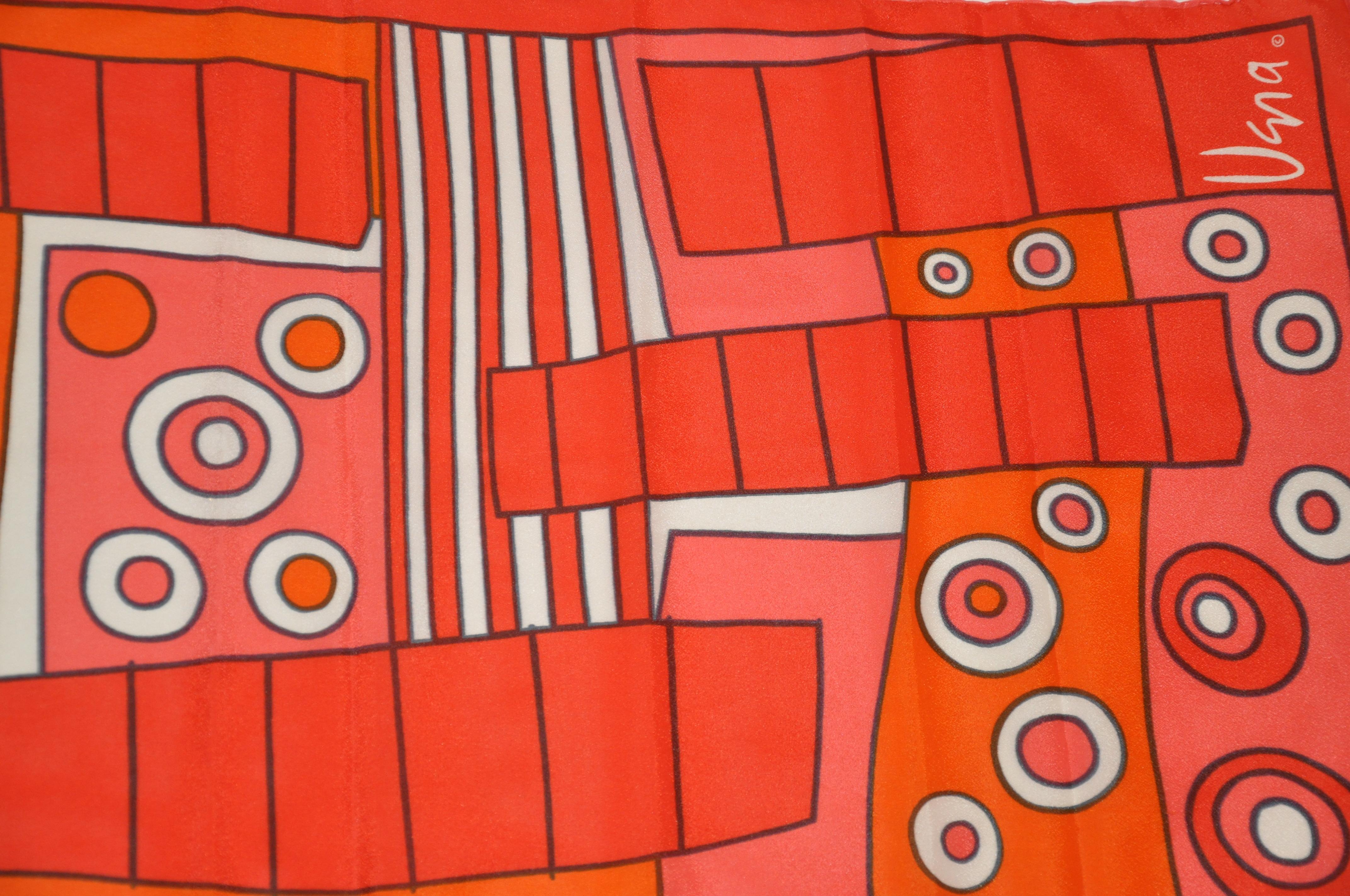Bufanda Vera Bold Neon Tangerine & Red Mod Abstract Print en venta 1