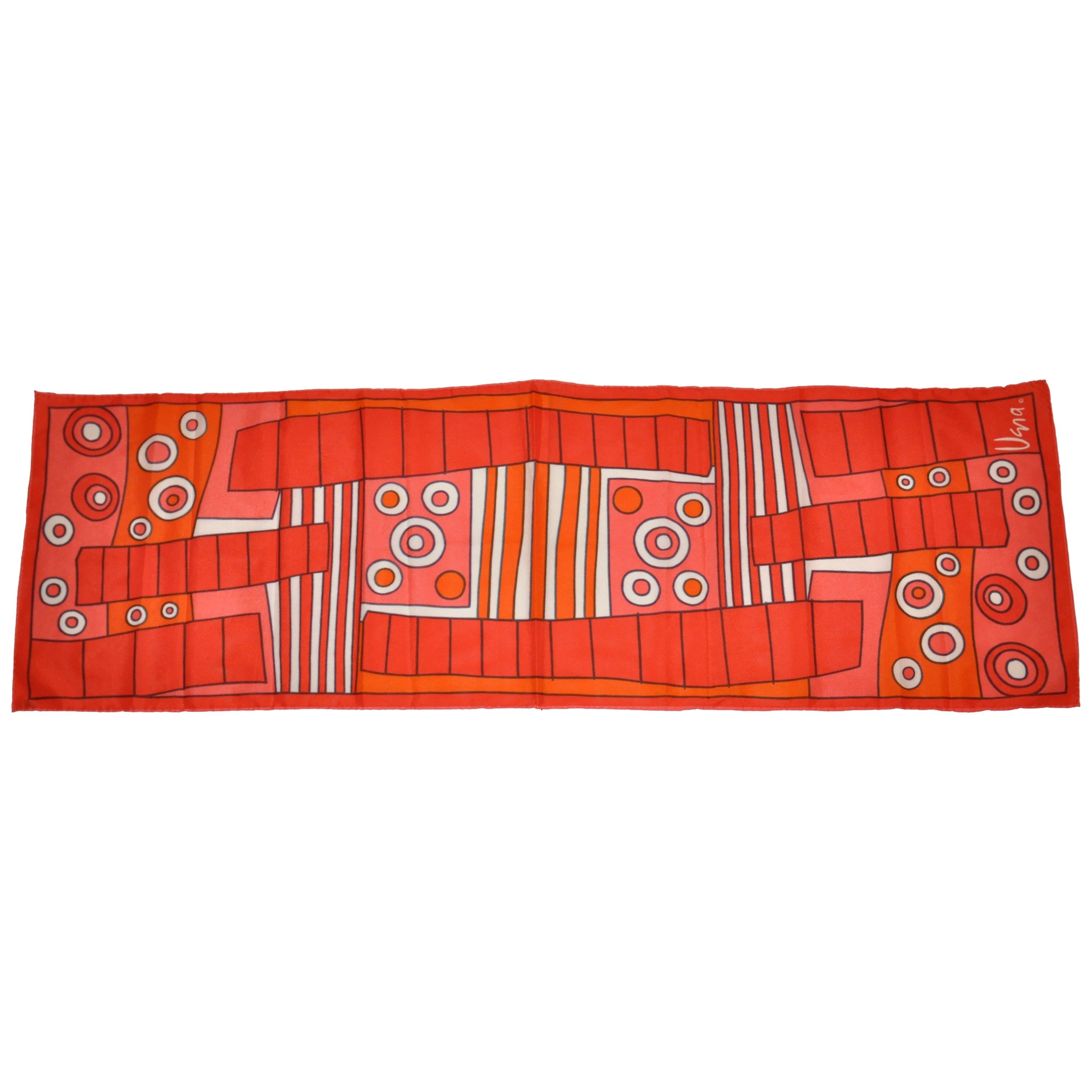 Vera Bold Neon Tangerine & Red Mod Abstract Print Scarf For Sale