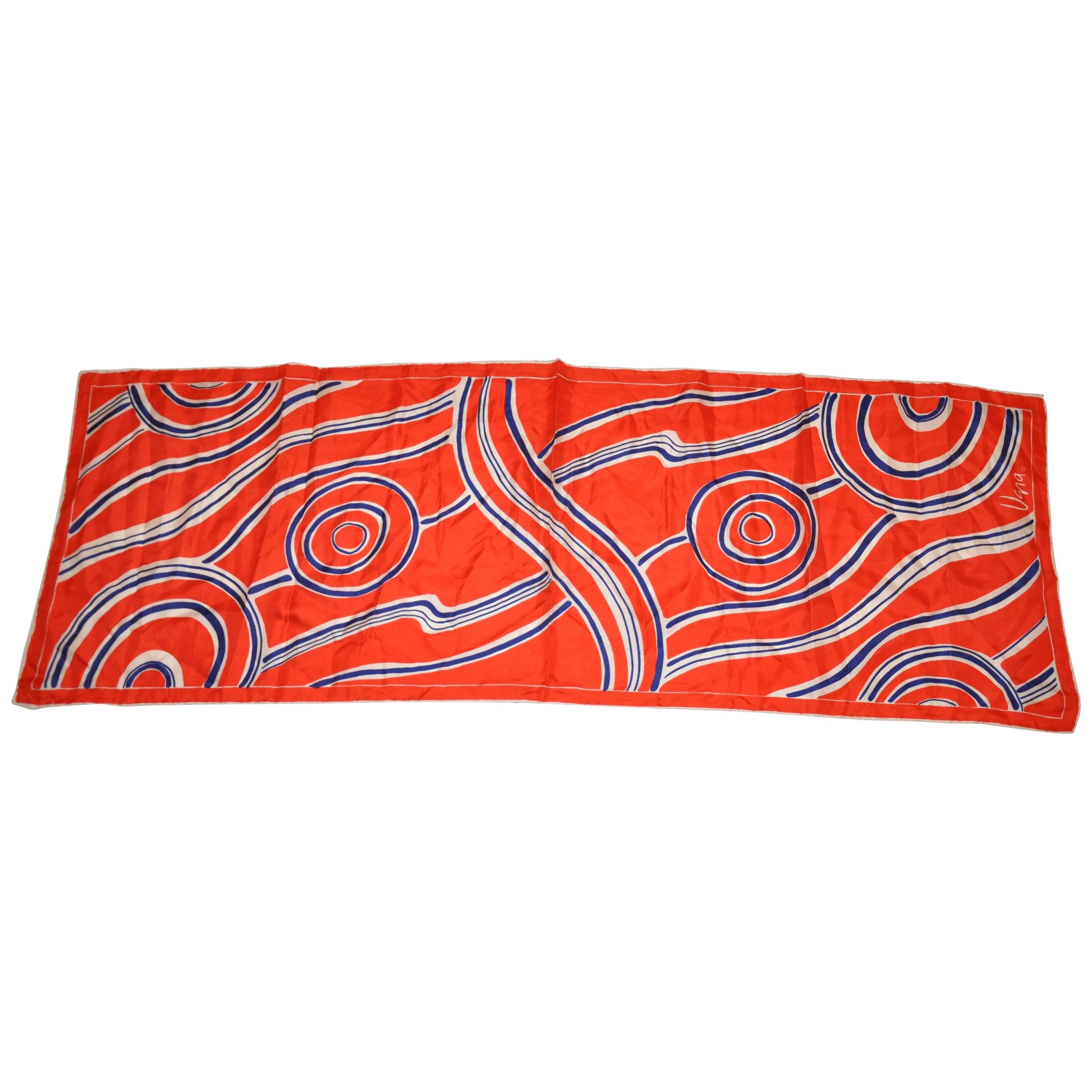 Vera Bold Red, White And Blue "Swirls" Silk Scarf For Sale