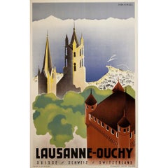 Art Deco travel poster by Swiss artist Vera Hirzel - Lausanne - Ouchy, Suisse