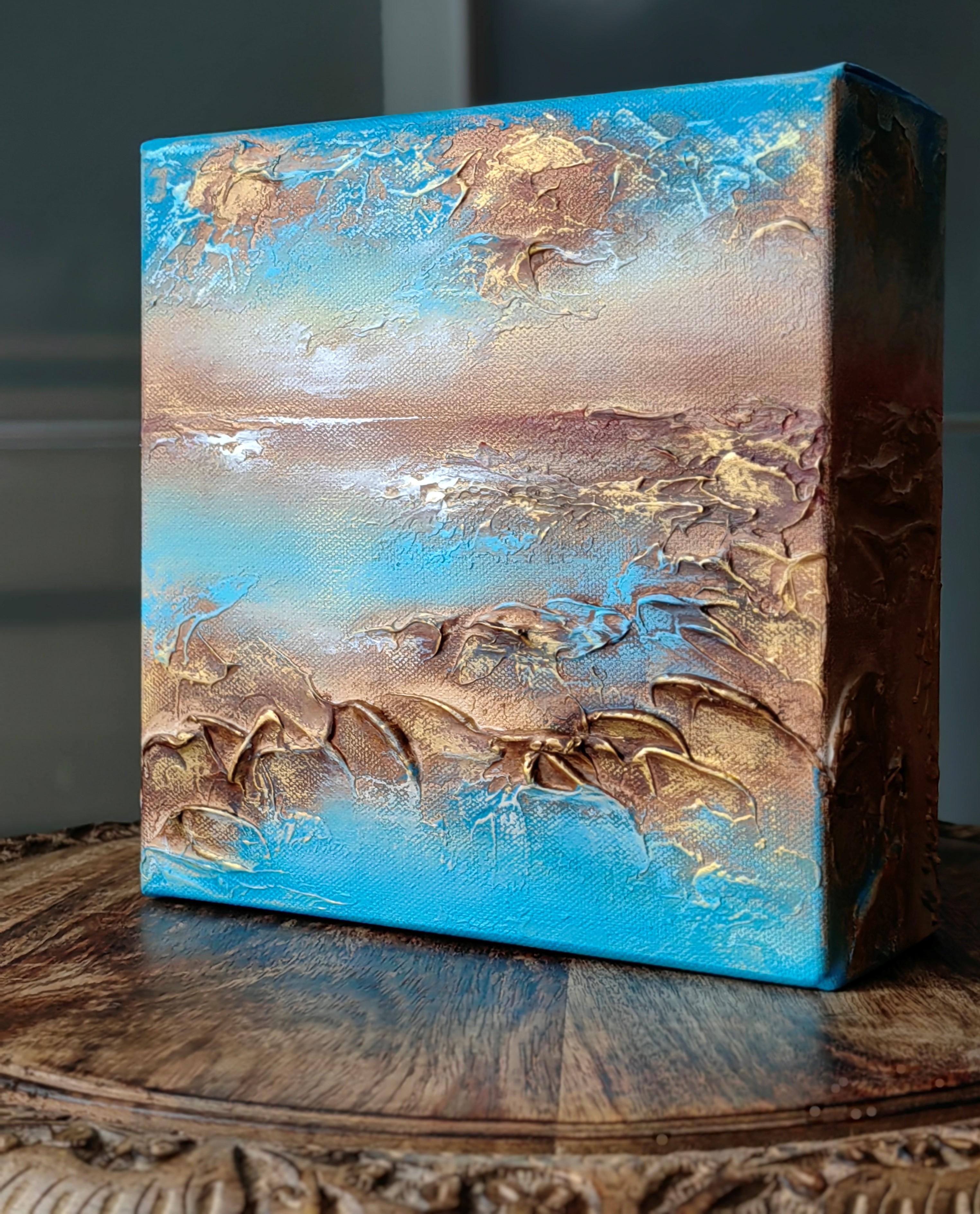 A small semi-abstract beautiful structured mixed media painting with extra deep (7cm) painted edges. The painting can be hung on a wall or placed on a table. A perfect gift for your loved ones or for yourself.

This painting has a lot of structures