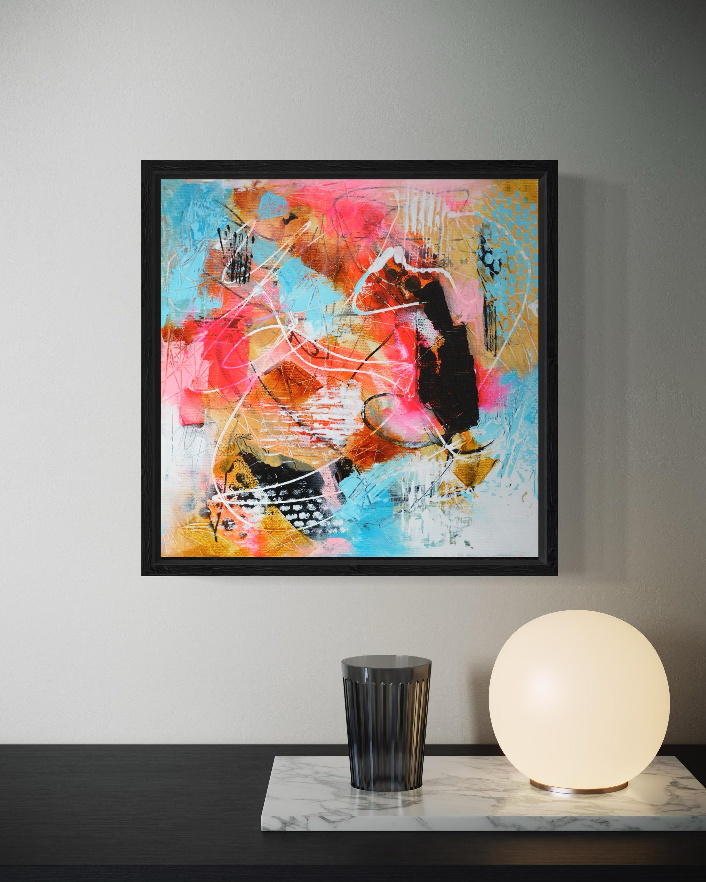 This is a small colourful abstract painting. The painting is framed in a black wooden frame, ready to hang (size framed 34x34x3,5 cm).

Please feel free to ask any questions if needed.

** Artistic professionalism, non-standard original