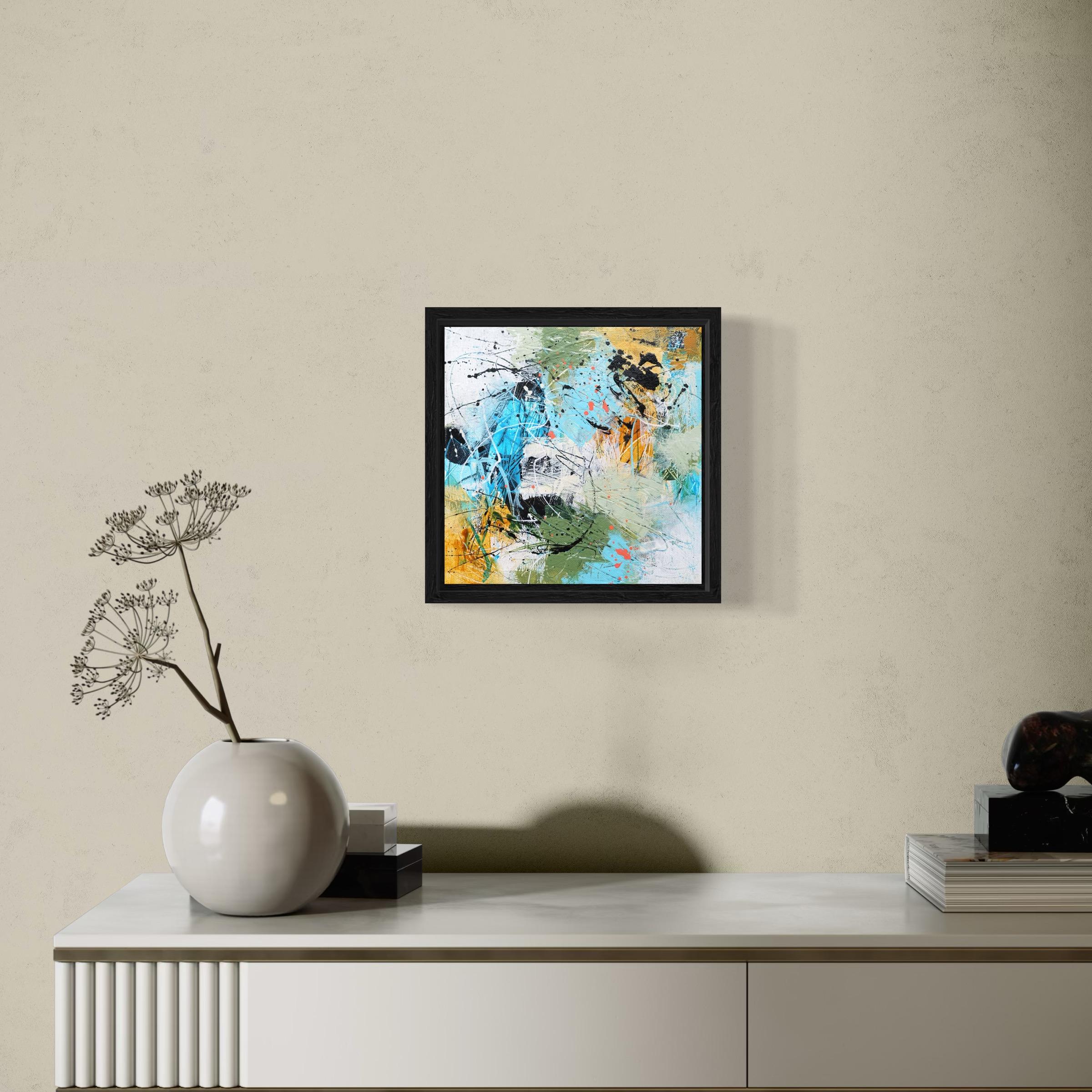 This is a small colourful abstract painting. The painting is framed in a black wooden frame, ready to hang. (size framed: 23,5x23.5x3 cm)

Please feel free to ask any questions if needed.

** Artistic professionalism, non-standard original