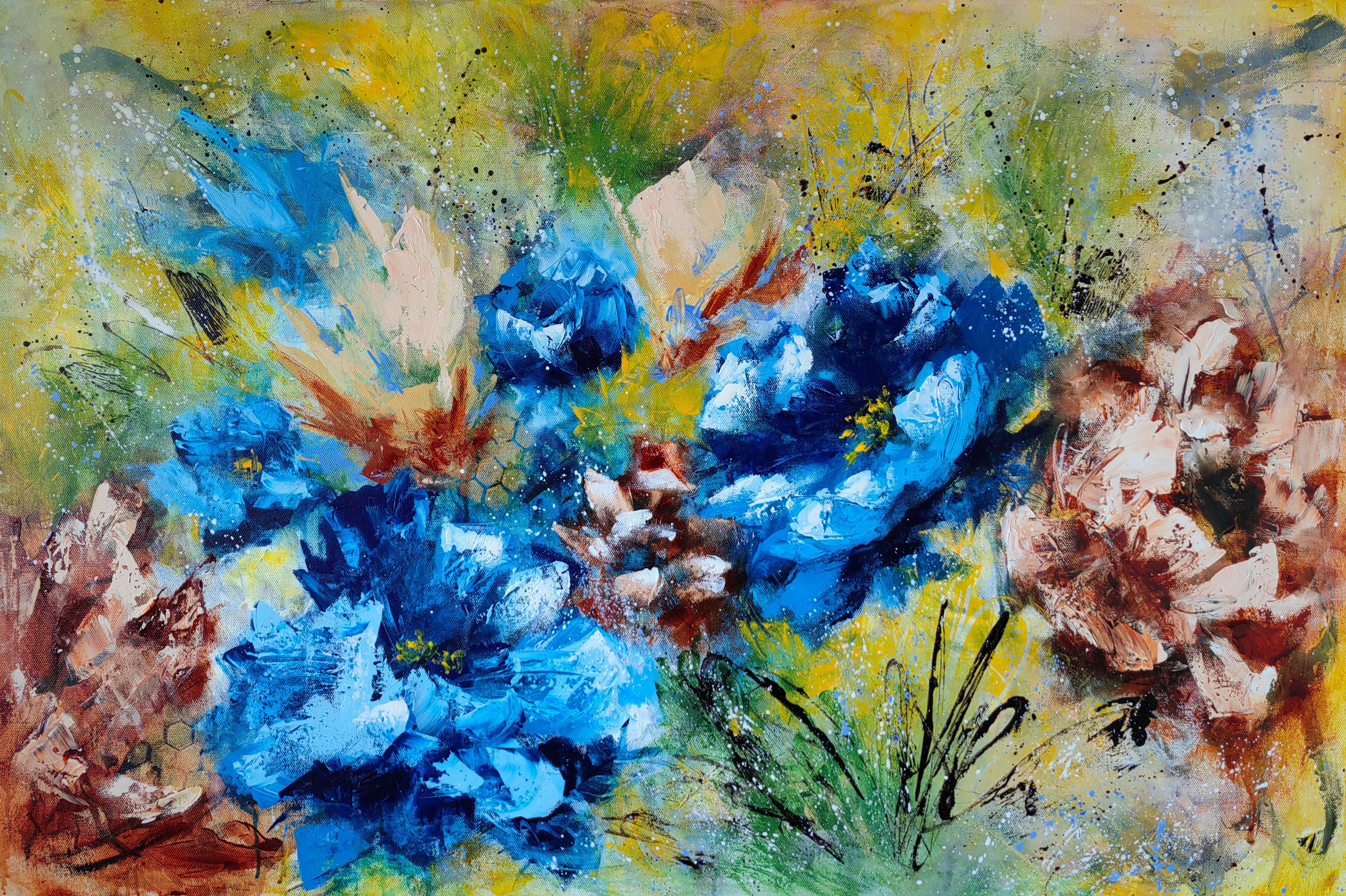 Vera Hoi Interior Painting - "Dance of the Flowers" from "Colours of Summer" collection, XL abstract floral