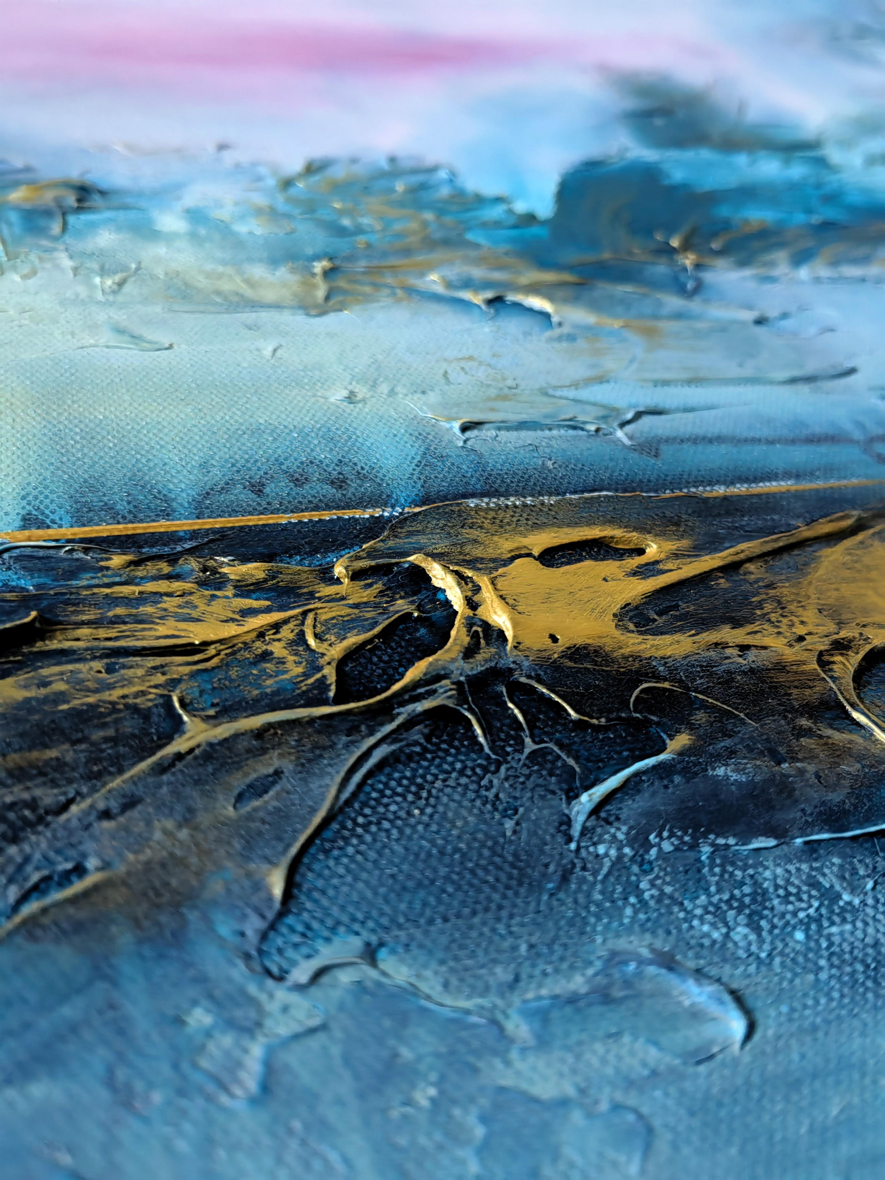 This is a large abstract beautiful structured mixed media painting with deep (4cm) painted edges, so it can be hung immediately without framing.

This painting has a lot of structures and layers. Acrylic mixed media. The structure aspect and