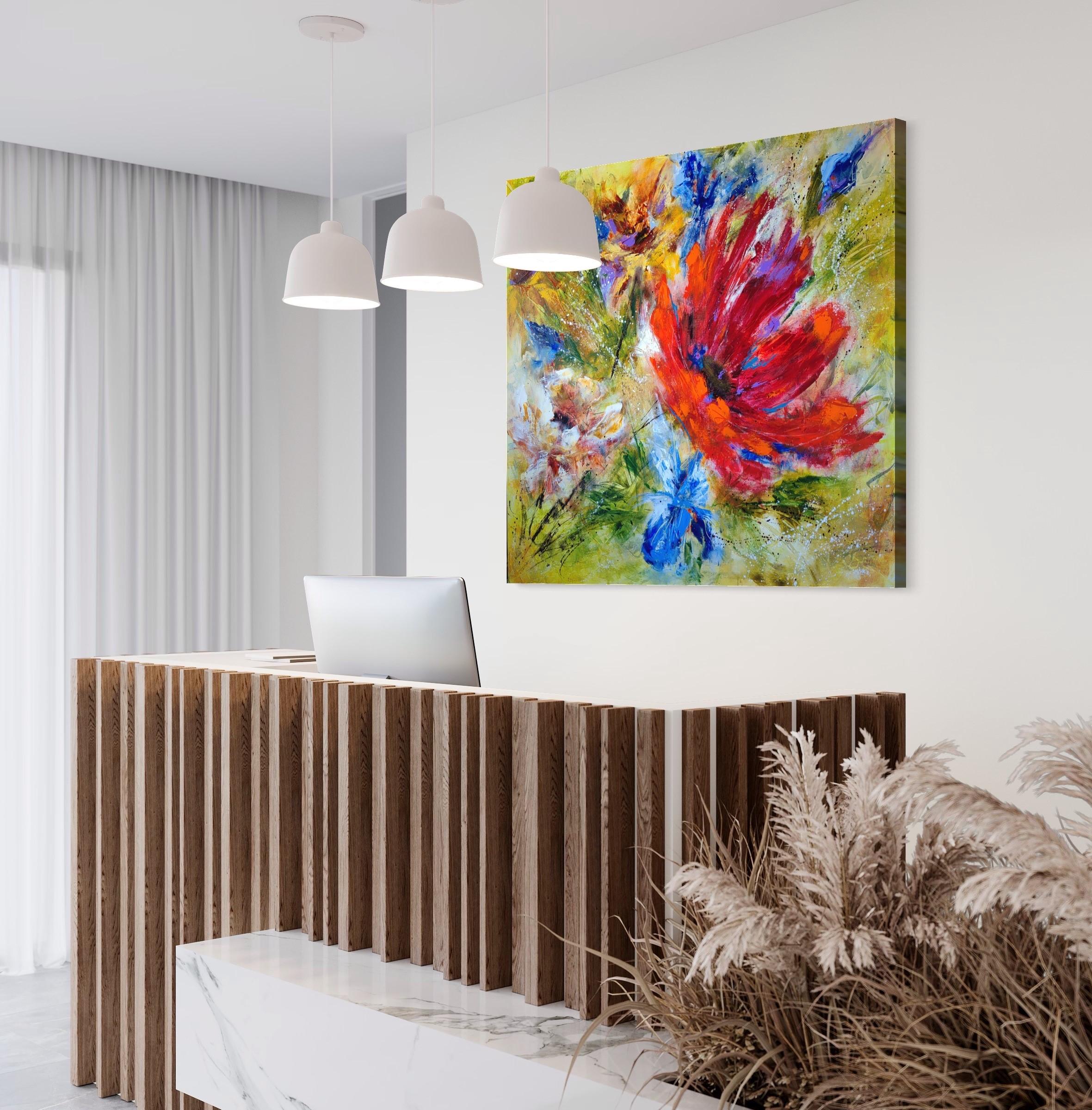 Extra large textured contemporary floral painting 