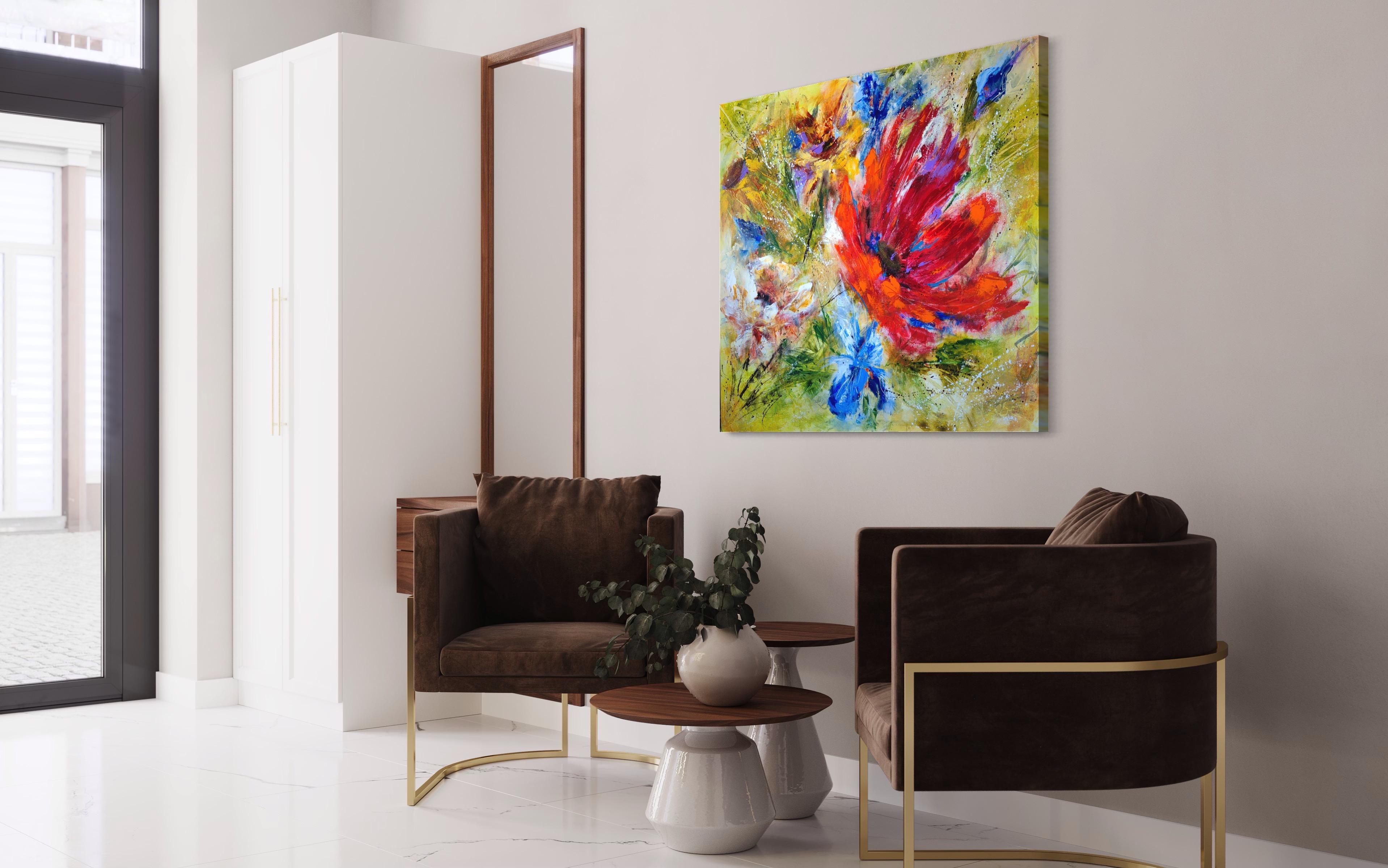 Extra large textured contemporary floral painting 