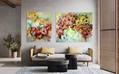 Extra large textured floral painting "Enchanted Blooms III", XXL Diptych