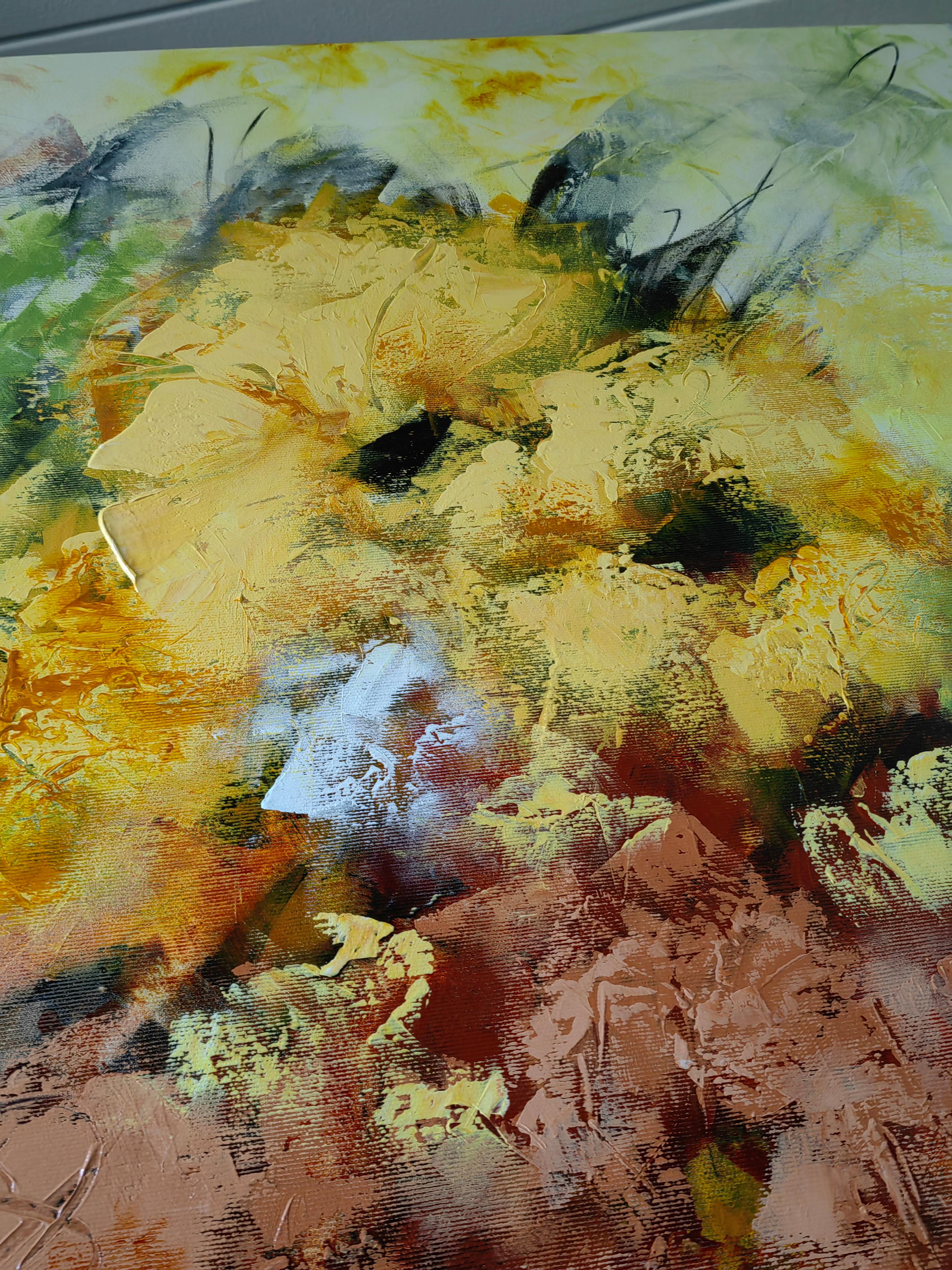 Extra large peinture florale texturée Enchanted Blooms III, XXL Diptyque en vente 2