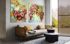 Extra large textured floral painting "Enchanted Blooms III", XXL Diptych