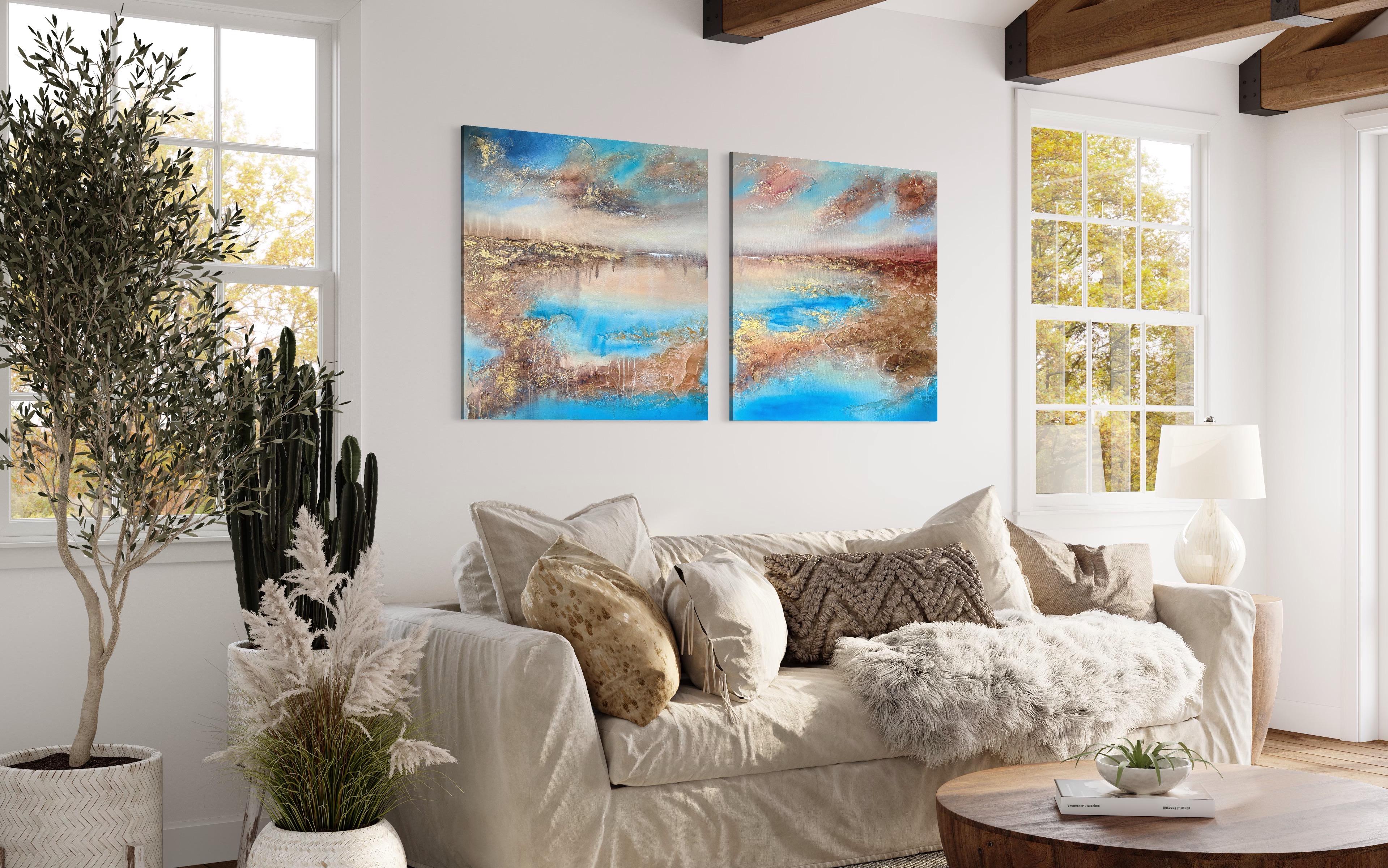 Vera Hoi Abstract Painting -  "Golden Shore" Extra large textured contemporary painting