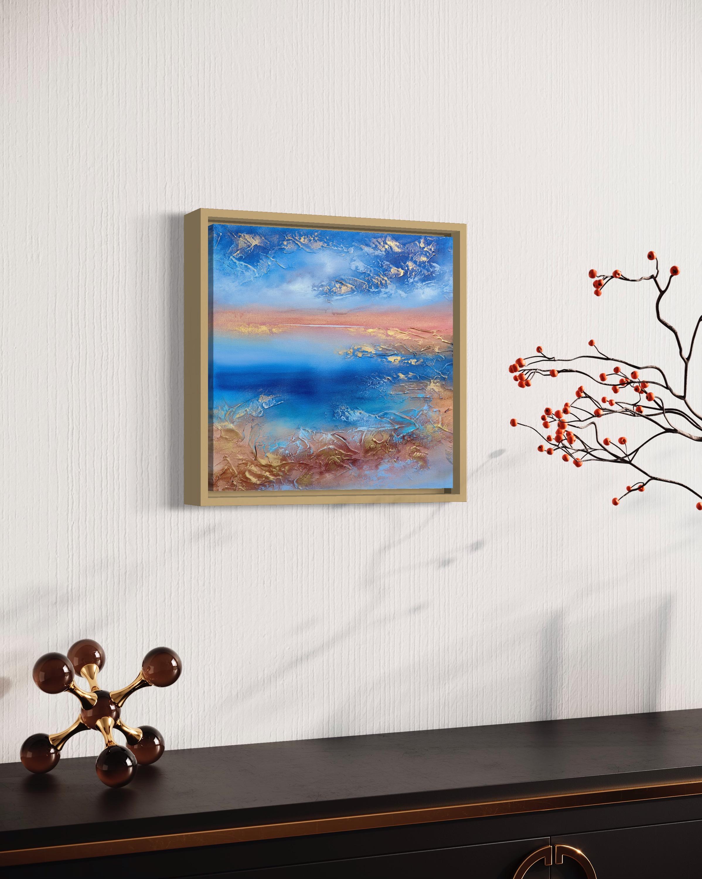 „Into the Blue“ Texturiertes gerahmtes Gemälde – Painting von Vera Hoi