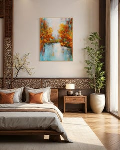 "LAKE SERENITY IN FALL HUES", Contemporary impressionistic painting, extra large