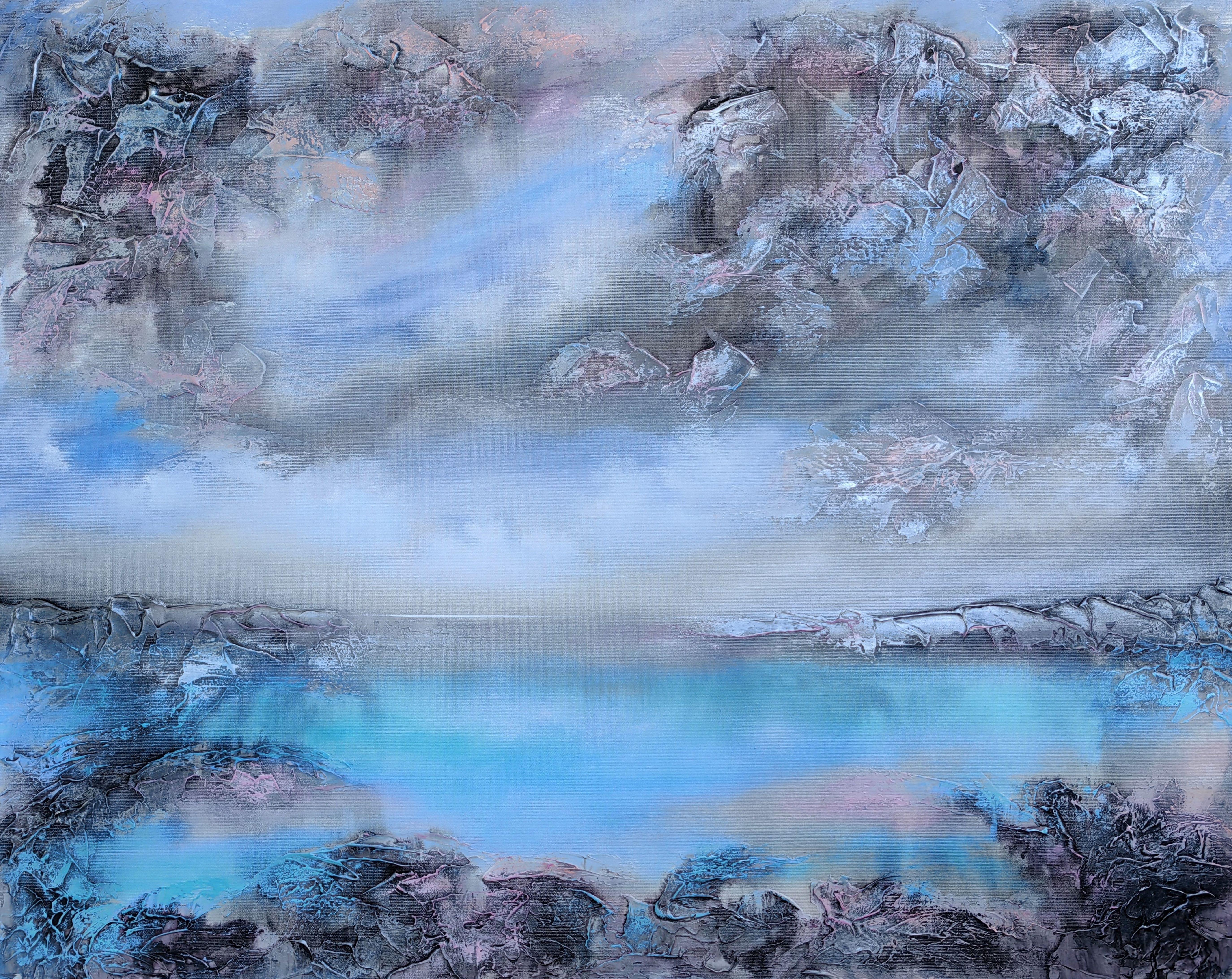 Landscape Painting Vera Hoi - Grande peinture abstraite texturée « Symphony of gris » (Symphonie du gris)