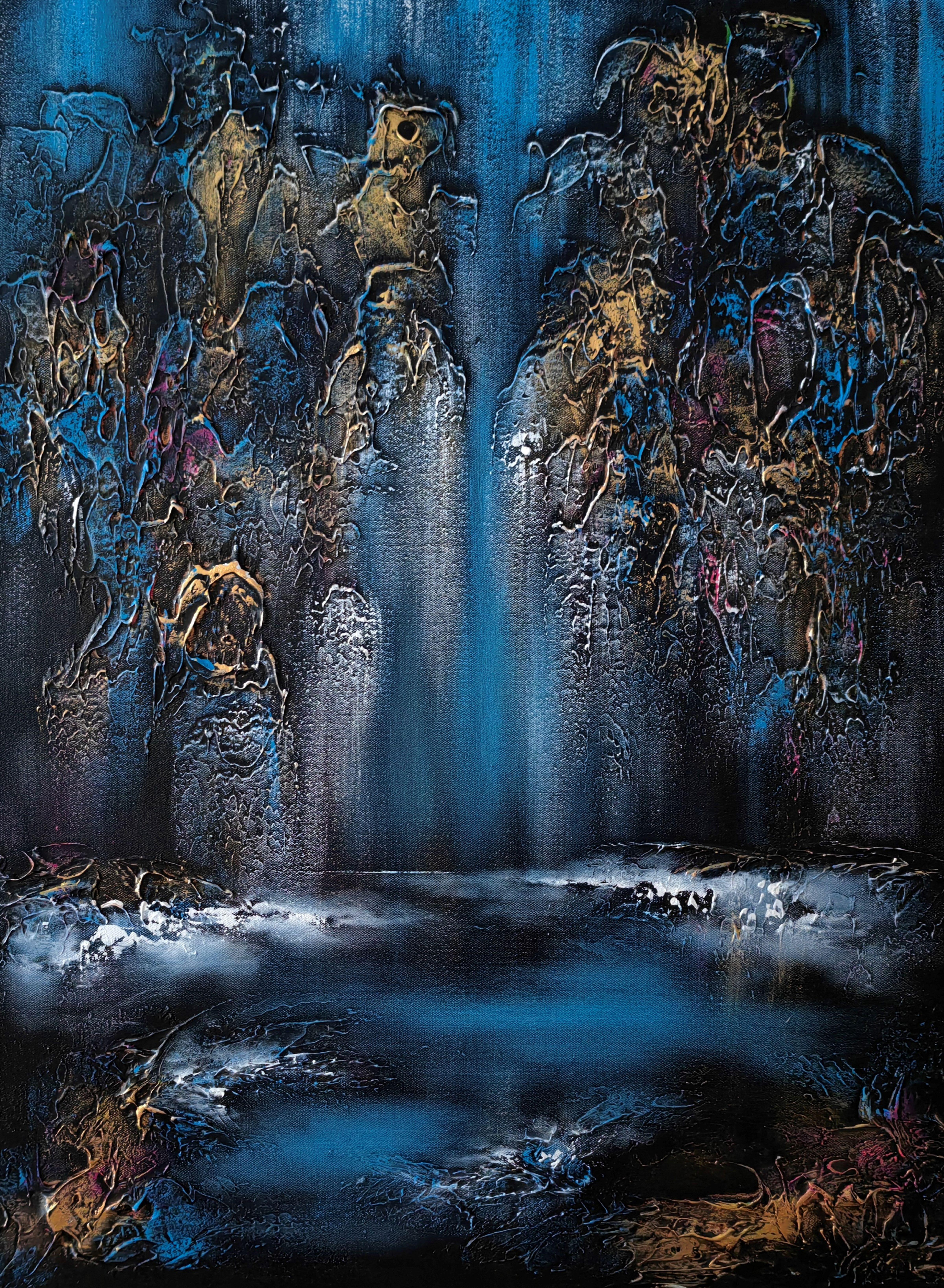 Vera Hoi Abstract Painting - "Night Waterfall"