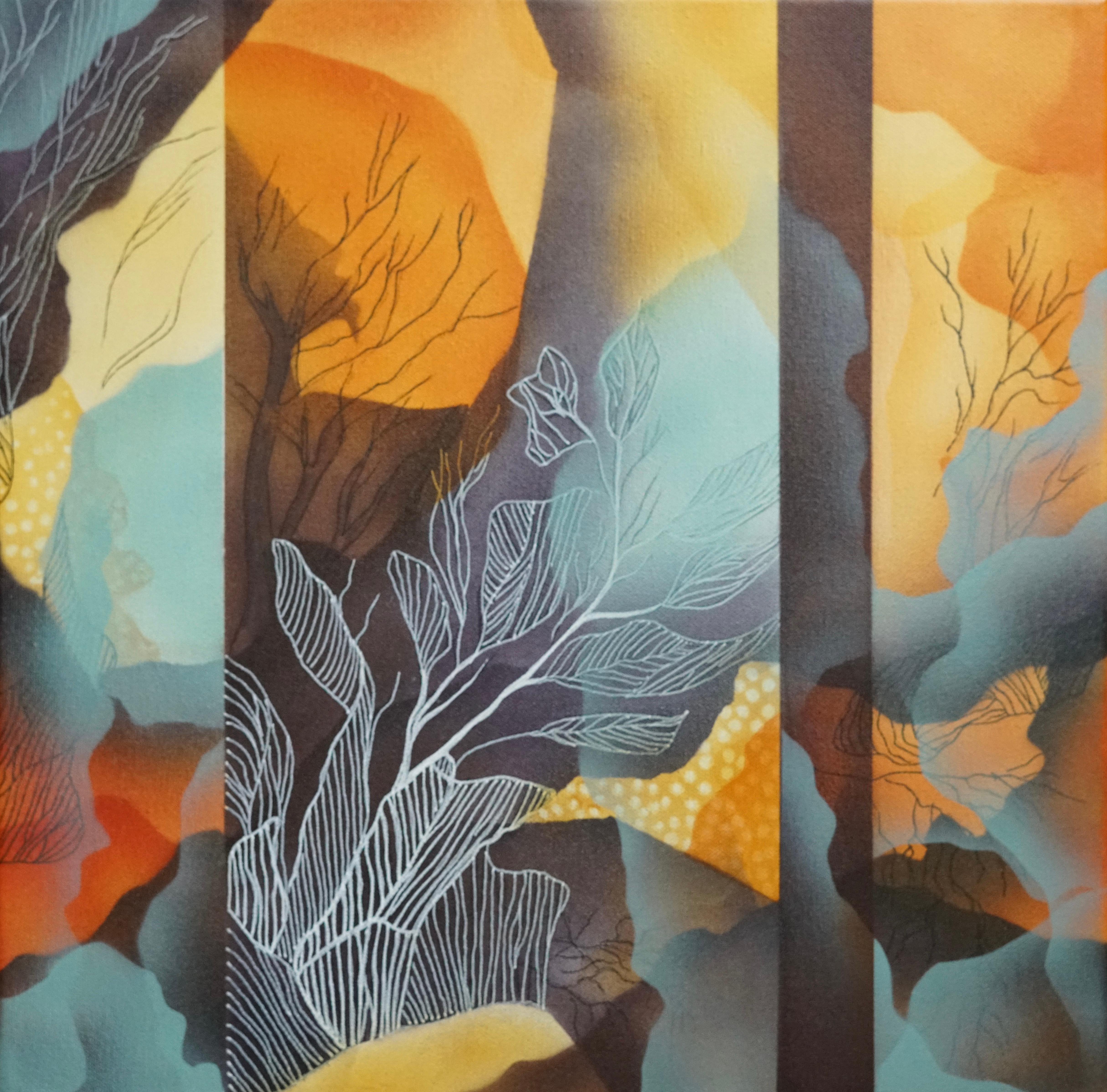“Rooted in the In-Between” framed abstract painting for livingroom