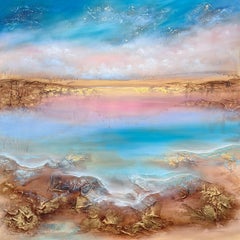 Grande peinture multimédia texturée « Rose Sky »