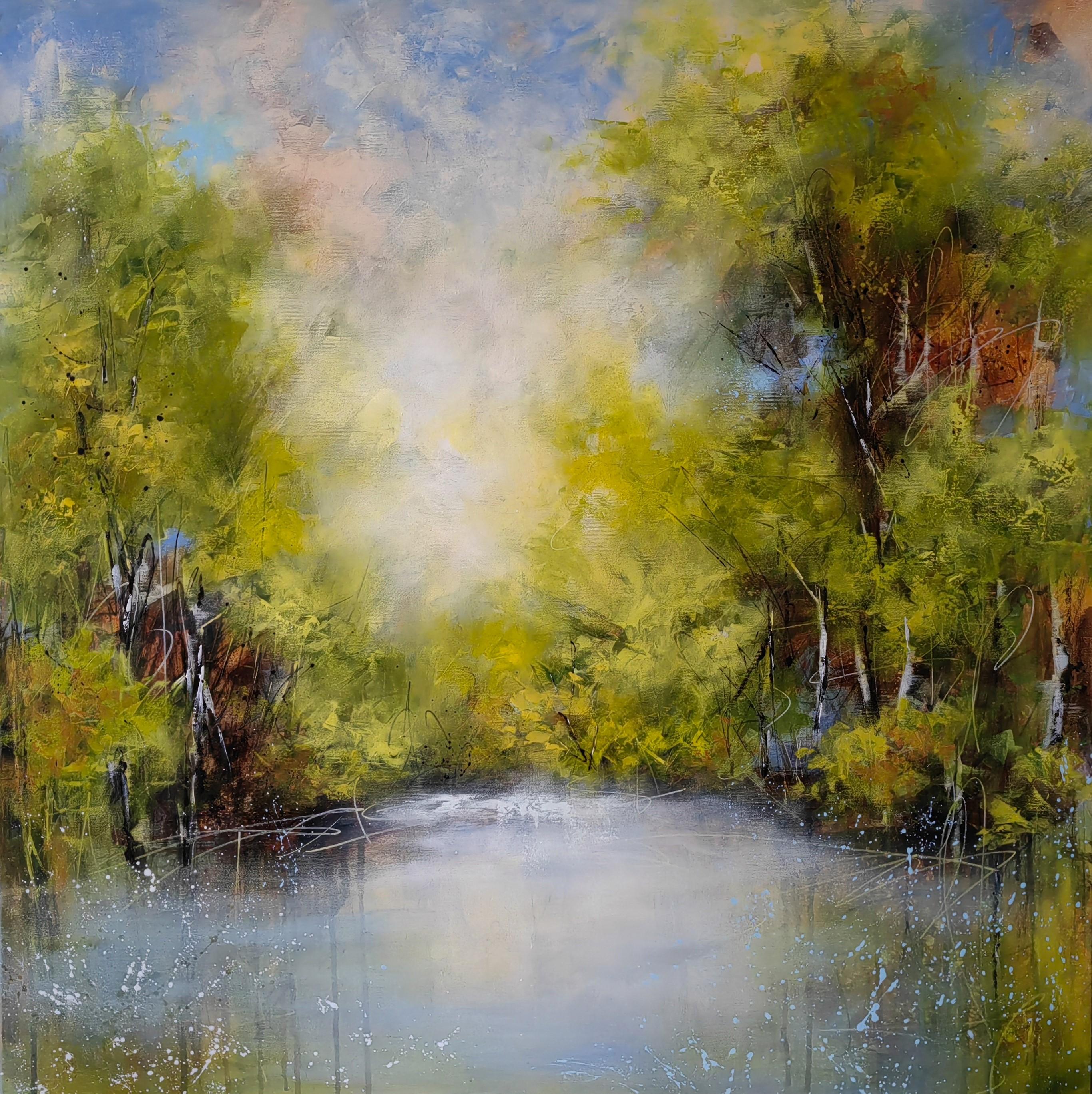 Vera Hoi Abstract Painting - "Spring is in the air" Contemporary impressionistic landscape painting