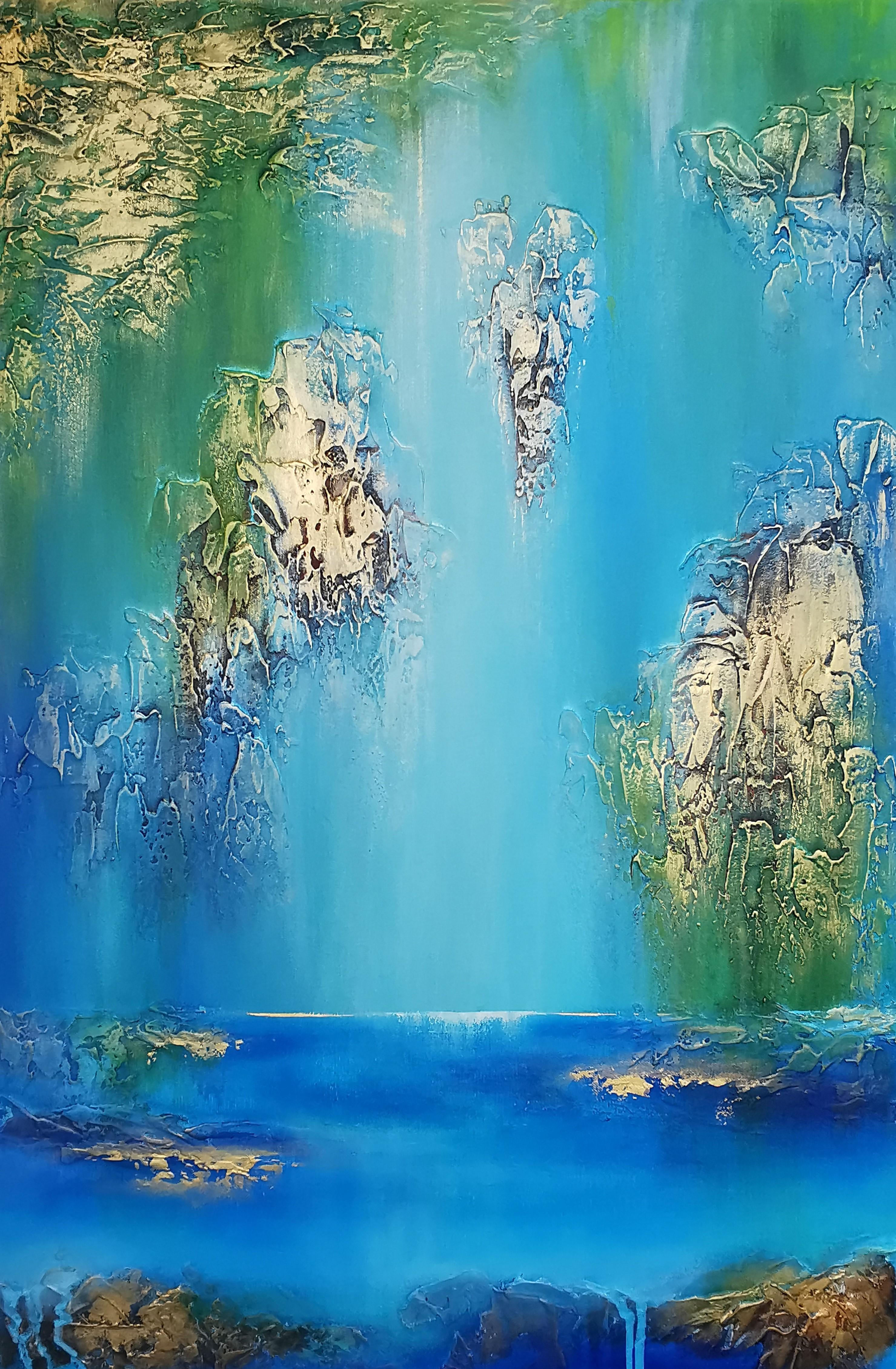 « Rêve d'été » - Grande peinture abstraite texturée en vente 1