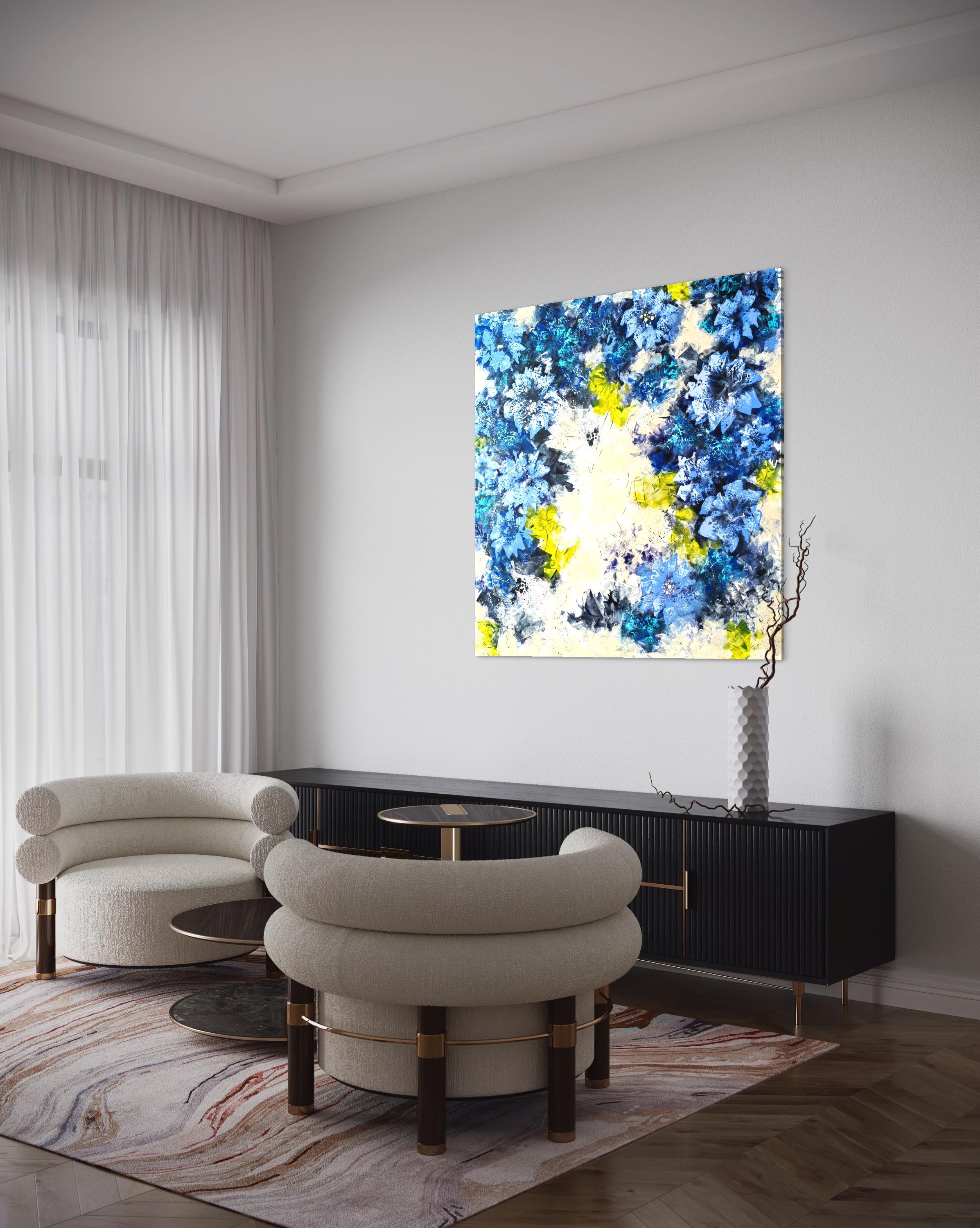 « Ultramarine Floral Harmony », XXL - Painting de Vera Hoi