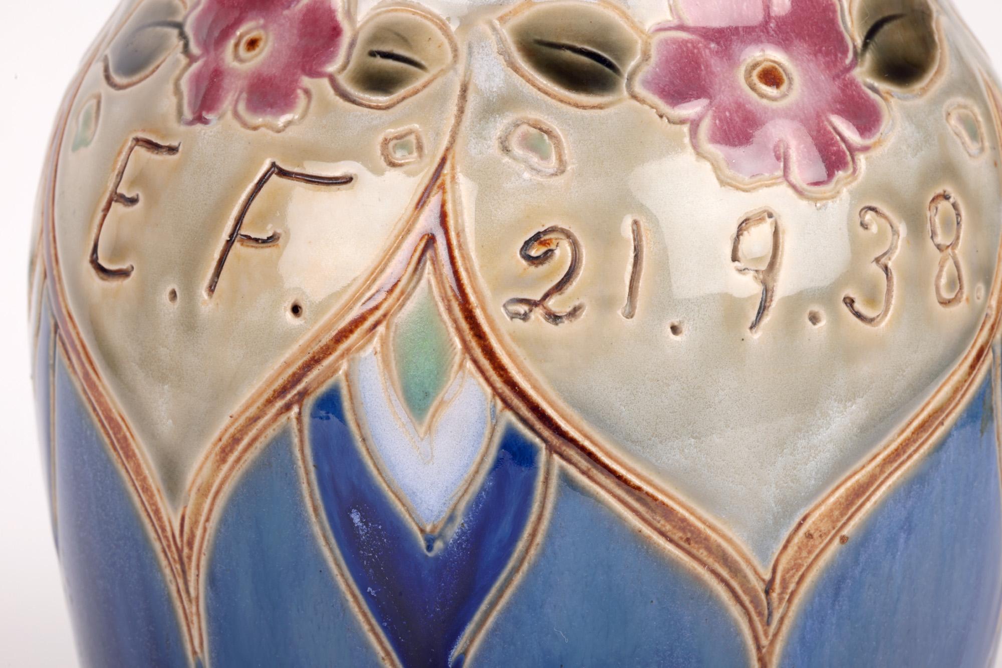 Vera Huggins Doulton Lambeth Floral Presentation Vase Dated 1938 For Sale 6