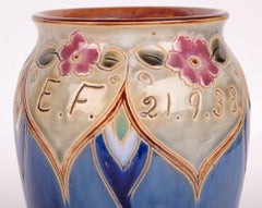 Vera Huggins Doulton Lambeth Floral Presentation Vase Dated 1938