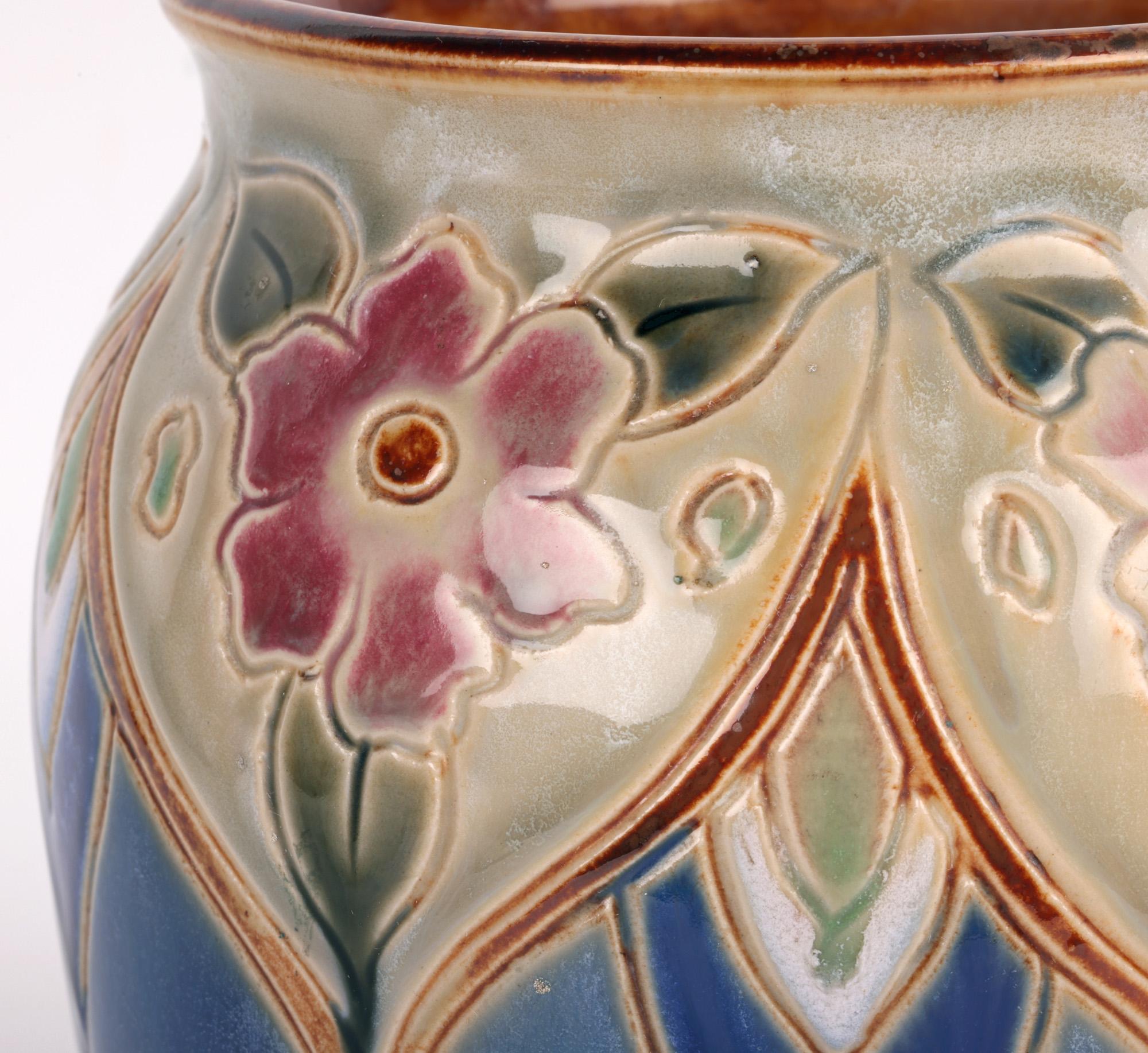 English Vera Huggins Doulton Lambeth Floral Presentation Vase Dated 1938 For Sale