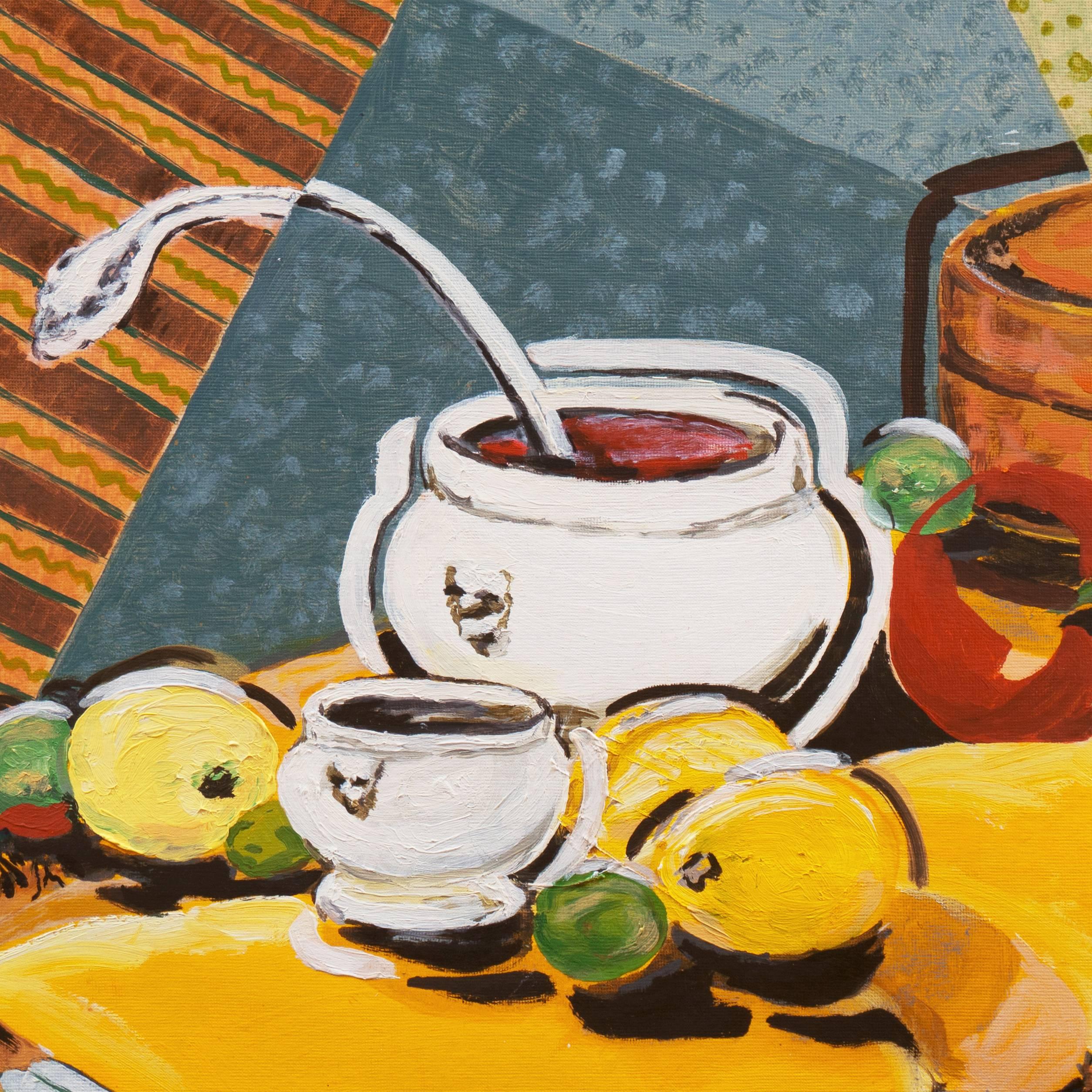 Signed lower left, 'Vera' and painted circa 1975.

A bold and vivid Post-Impressionist still-life painted with a bright palette and bravura brushwork.

Vera Indenbaum painted and exhibited in the Los Angeles area during the 1960s and 1970s. 