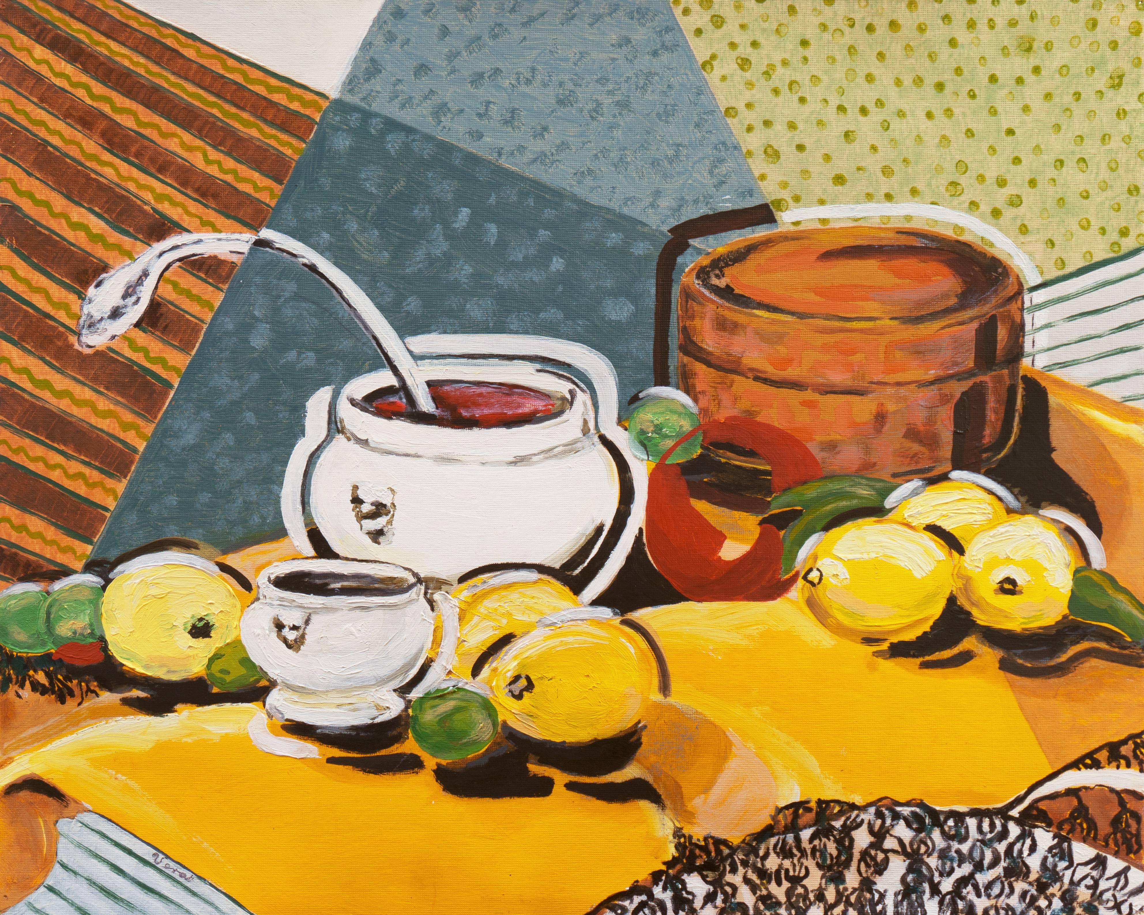 Vera Indenbaum Still-Life Painting - 'Still Life, Yellow and Blue', Woman Artist, Los Angeles, California Modernist
