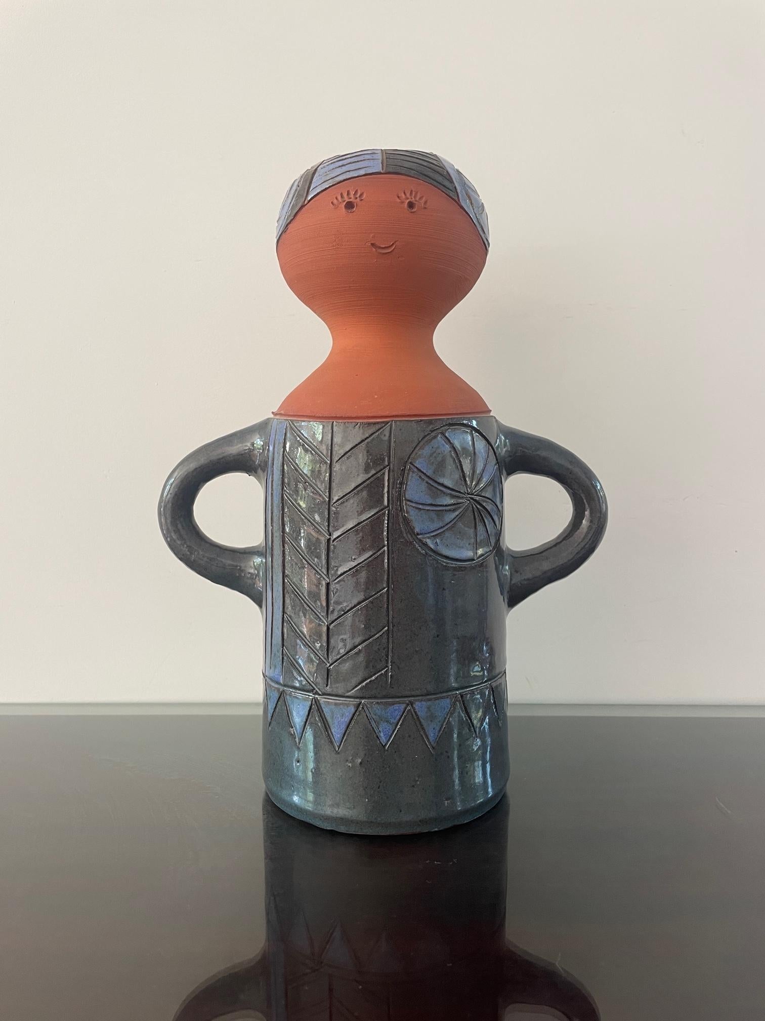 Vera Kaij Steneby, earthenware vase in the form of female figure. Swedish design For Sale 1