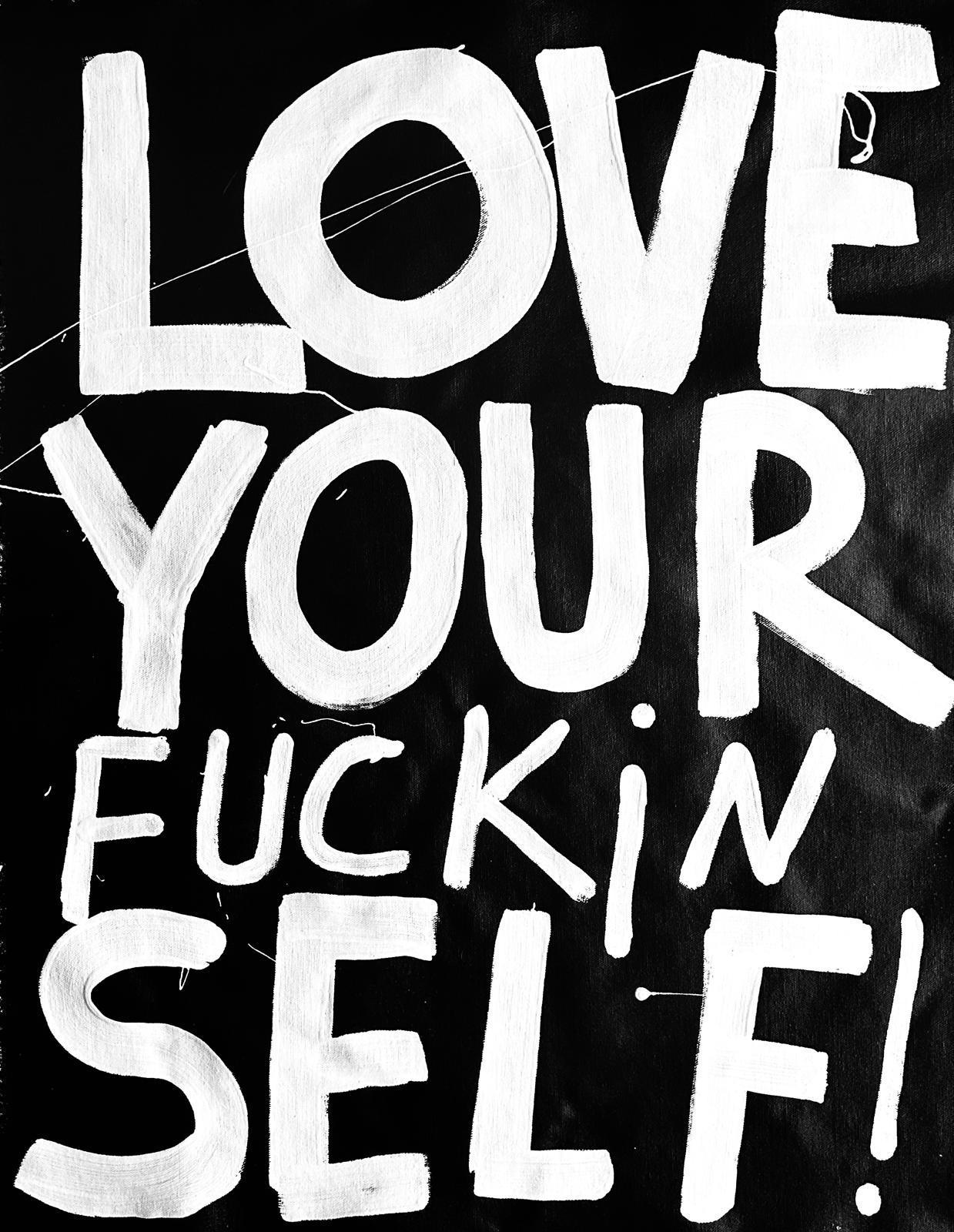 "Love Your Fucking Self" Painting 31.5" x 24" inch by Vera Kochubey

Medium: Wall paint on canvas

ATTENTION: please contact us if you want this painting to be shipped rolled to lower the cost.

The majority of Kochubey’s paintings take the form of