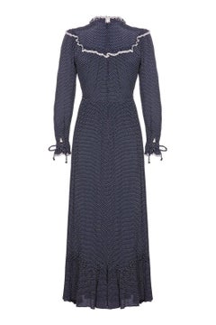 Vera Mont 1970s Prairie Navy Polka Dot Dress