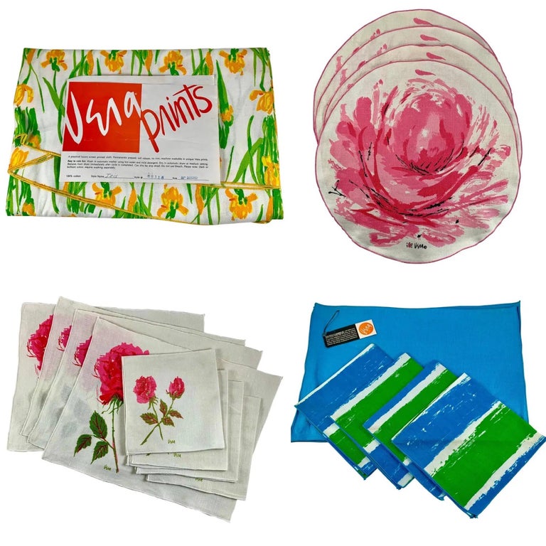 Vera Neumann 1950s MidCentury Modern 8 Piece Rose Placemat and Napkin Set for 4 For Sale at