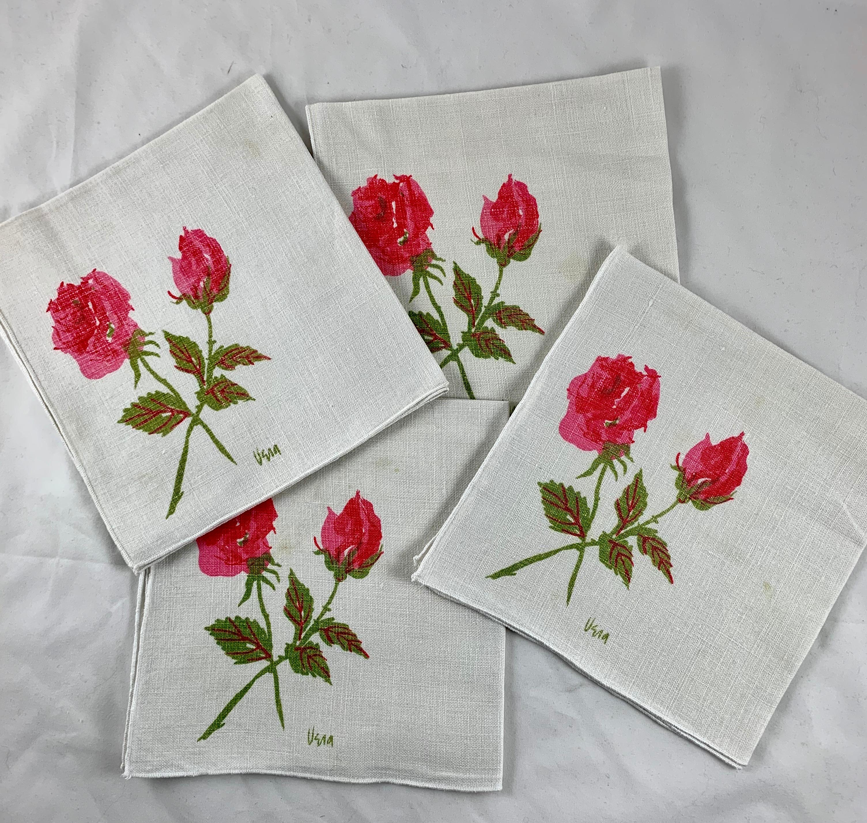 Vera Neumann 1950s Mid-Century Modern 8 Piece Rose Placemat & Napkin Set for 4  In Good Condition For Sale In Philadelphia, PA