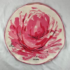 Vera Neumann 1960s Mid-Century Modern Round Pink Rose Linen Placemats Set:: S/4