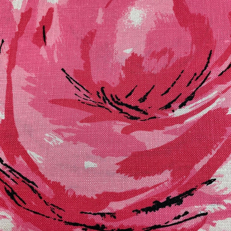 Dyed Vera Neumann 1960s Mid-Century Modern Round Pink Rose Linen Placemats Set, S/4 For Sale