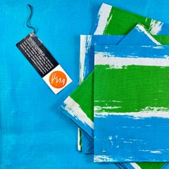 Vera Neumann Mid-Century Modern Era Blue & Green Set de table et serviette S/4, Tagged
