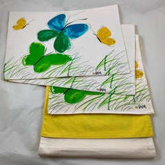Vera Neumann Mid-Century Modern Era Butterflies & Grass Table Runner & Mats S/3