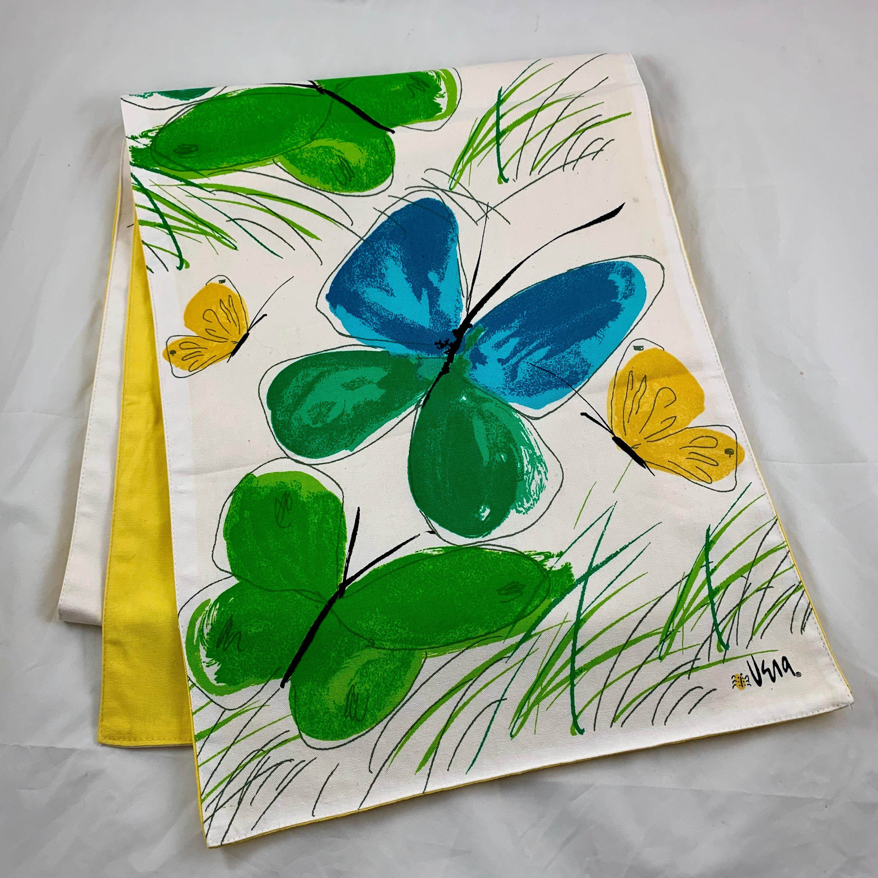 Dyed Vera Neumann Mid-Century Modern Era Butterflies & Grass Table Runner & Mats S/3