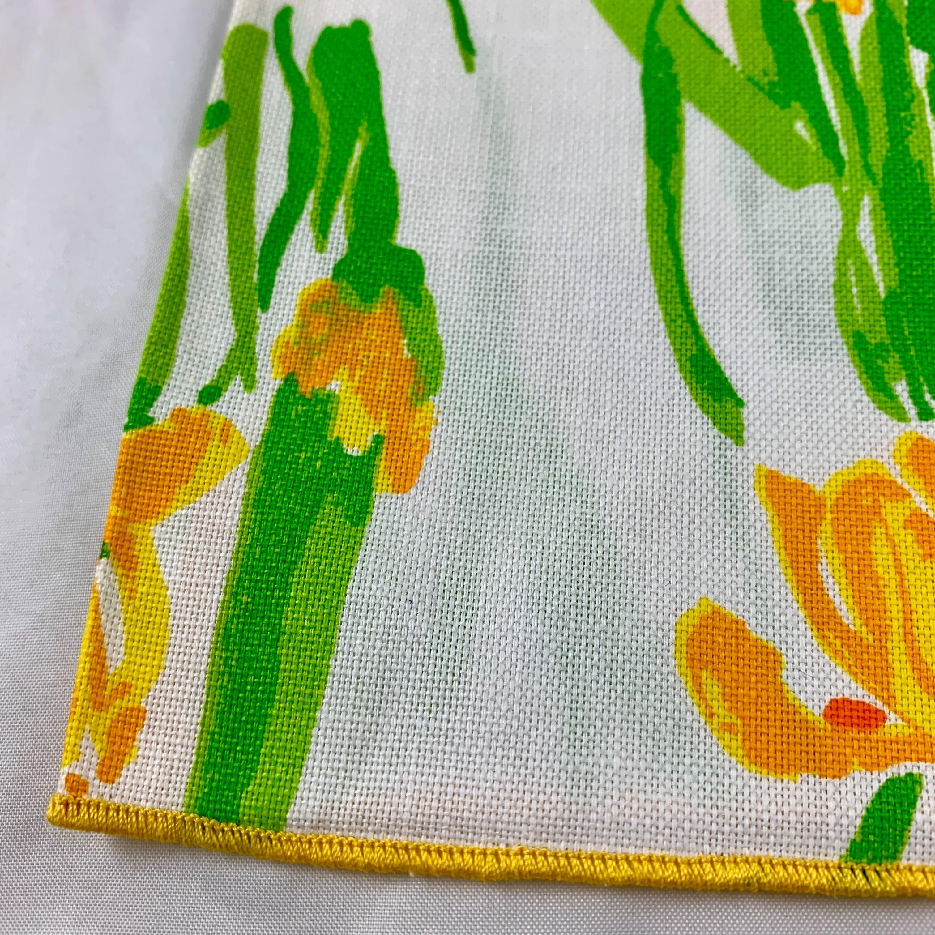 Cotton Vera Neumann Mid-Century Modern Era Yellow & Green Iris Round Tablecloth Unused  For Sale