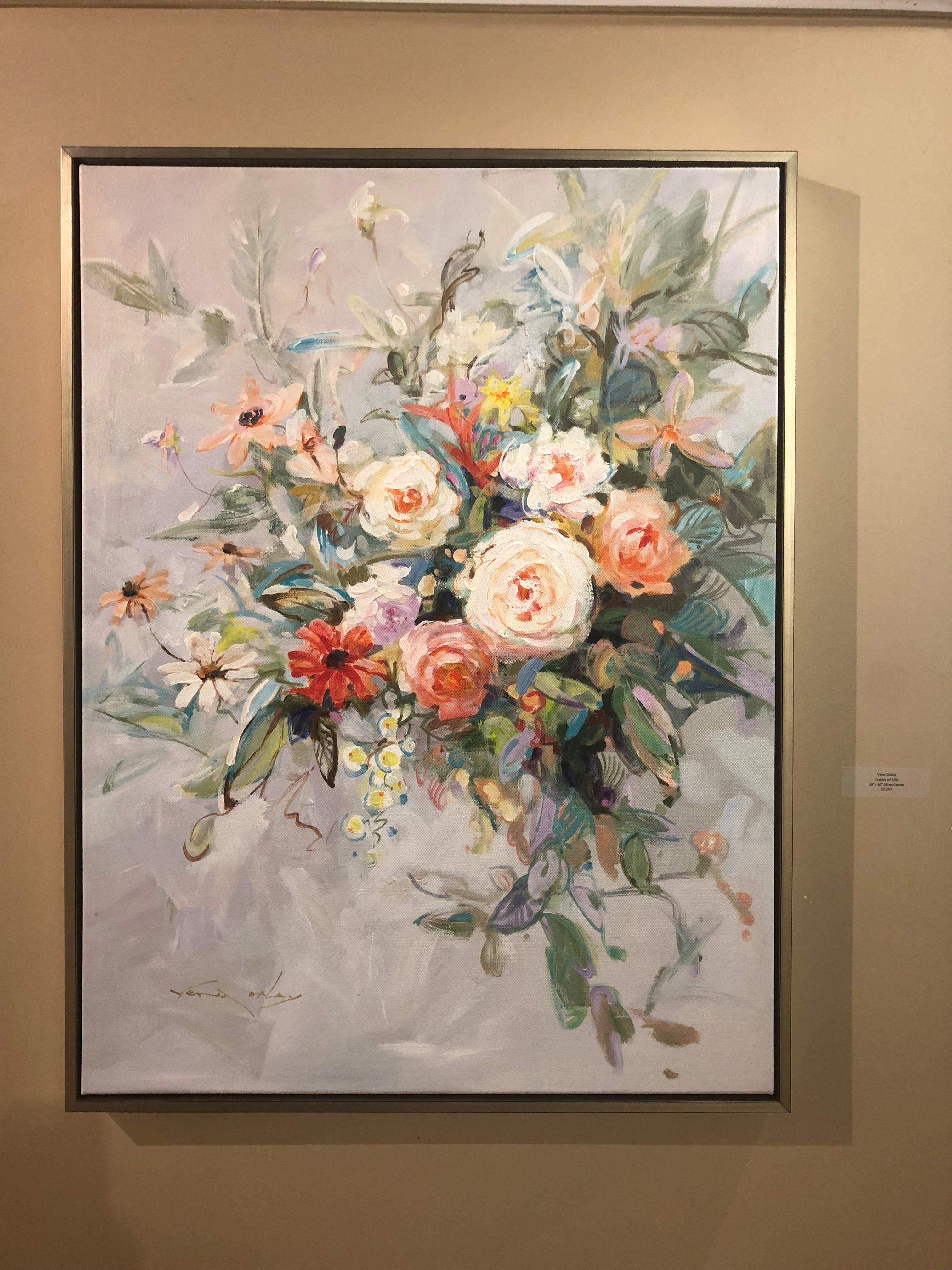 Item is in excellent condition and has only been displayed in a gallery setting. Item includes custom built frame; framed dimensions are approximately 31.5 x 41.5 inches.

Vera Oxley was born in Beijing, China on August 12, 1967. As a child, he has