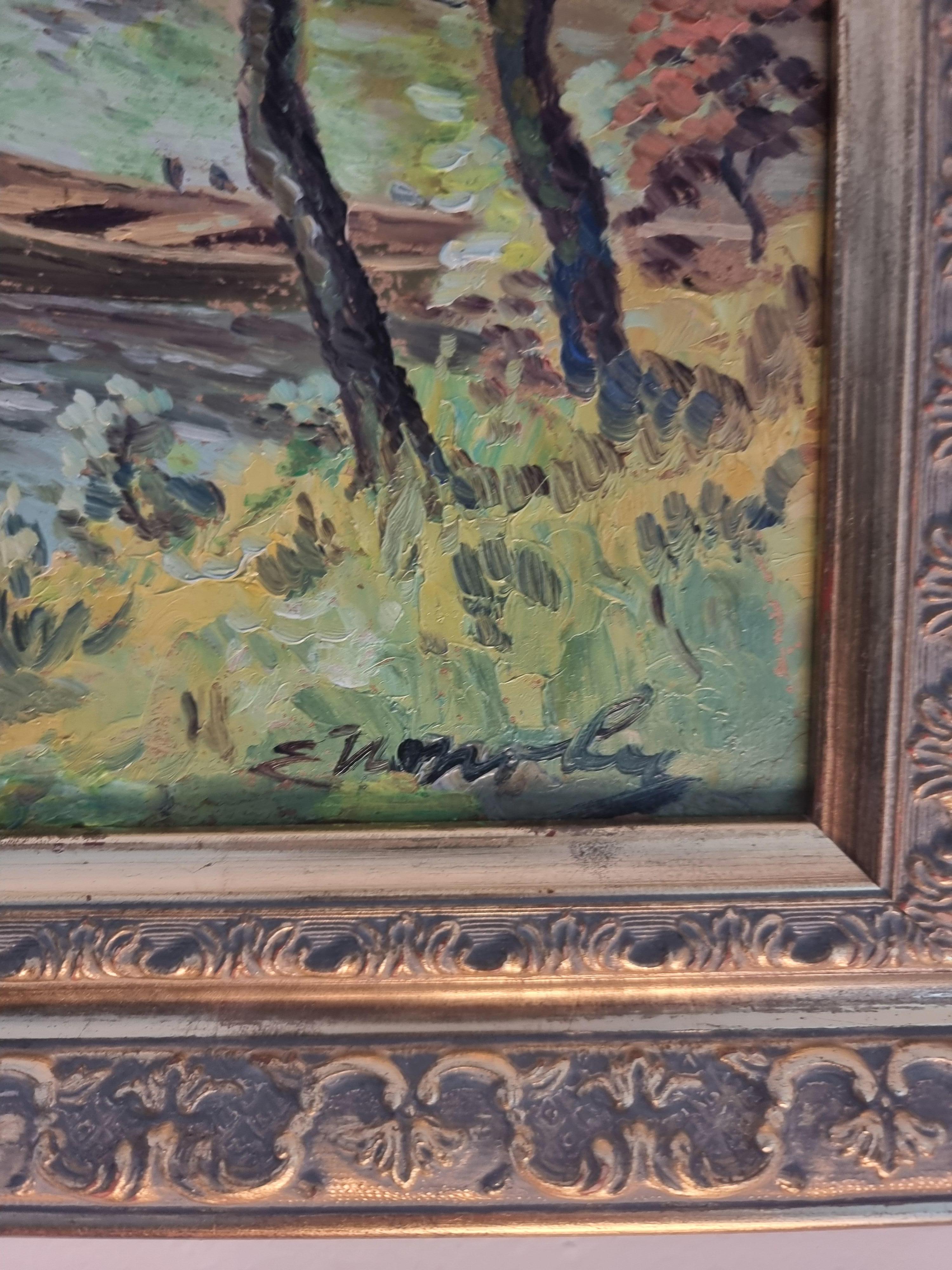 Paesaggio Verde Blu Marrone Giallo Bianco - Painting di Vera Petrova - Sapundjieva