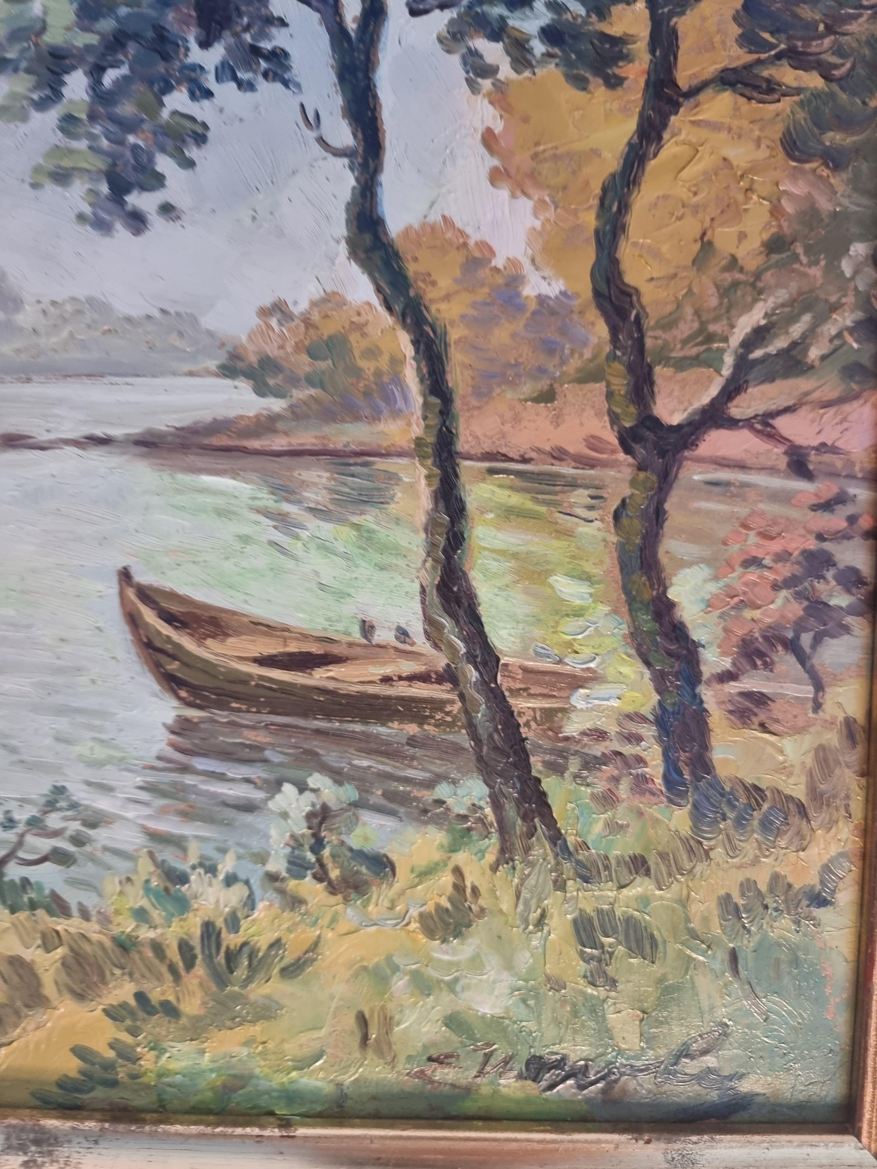 Paesaggio Verde Blu Marrone Giallo Bianco - Painting Romantico di Vera Petrova - Sapundjieva