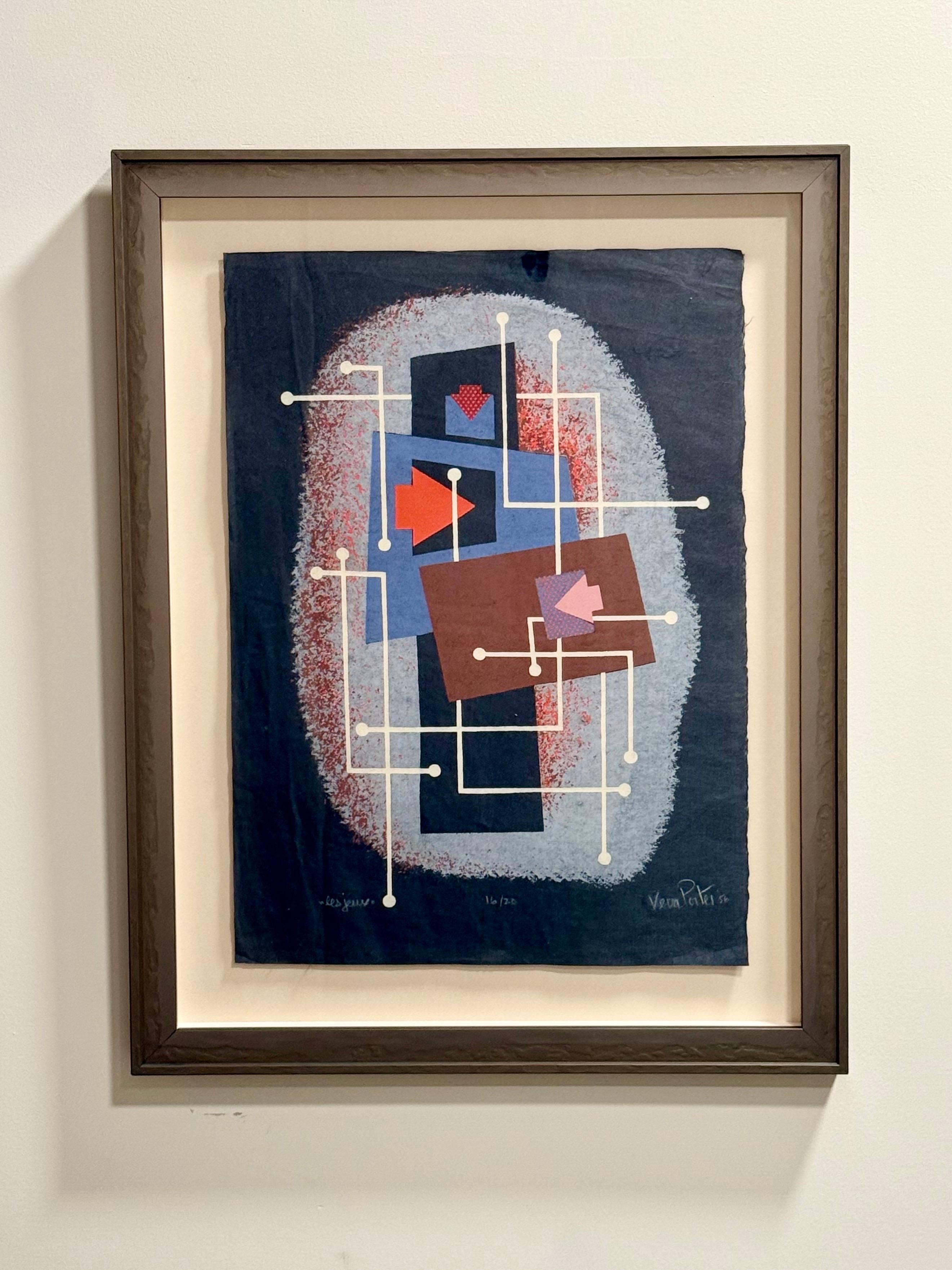 Mid-Century Modern Vera Porter Modernist Silkscreen “Les Jeux” c1956 For Sale