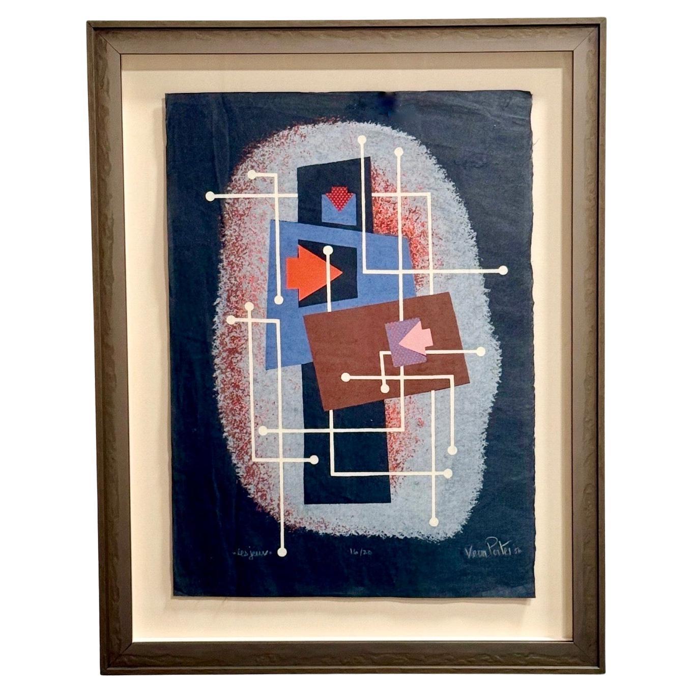 Vera Porter Modernist Silkscreen “Les Jeux” c1956 For Sale