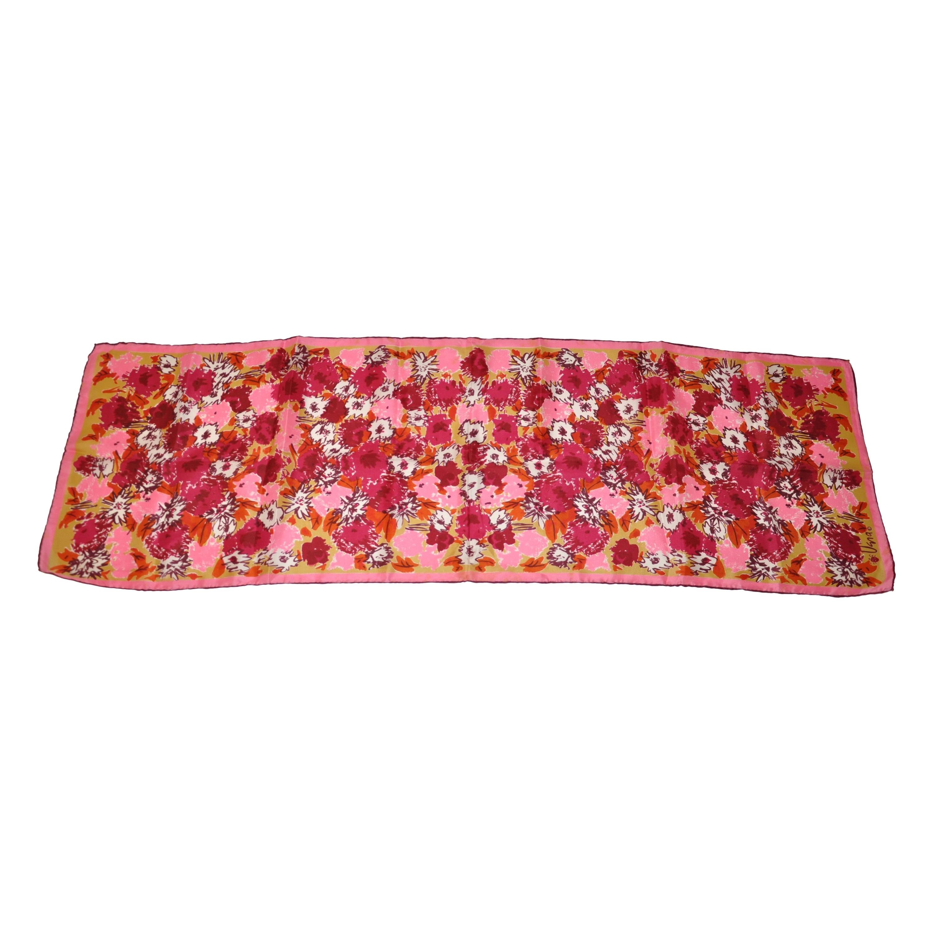 Vera "Shades Of Burgundy & Pinks Bloom Floral" Silk Scarf For Sale